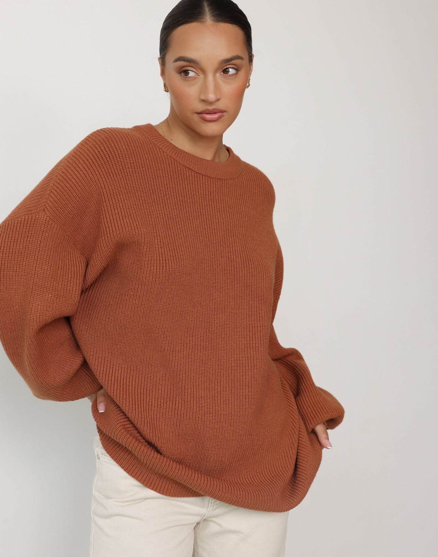 Cody Oversized Jumper (Cinnamon) | CHARCOAL Exclusive - Oversized Crew Neck Knit - Women's Top - Charcoal Clothing