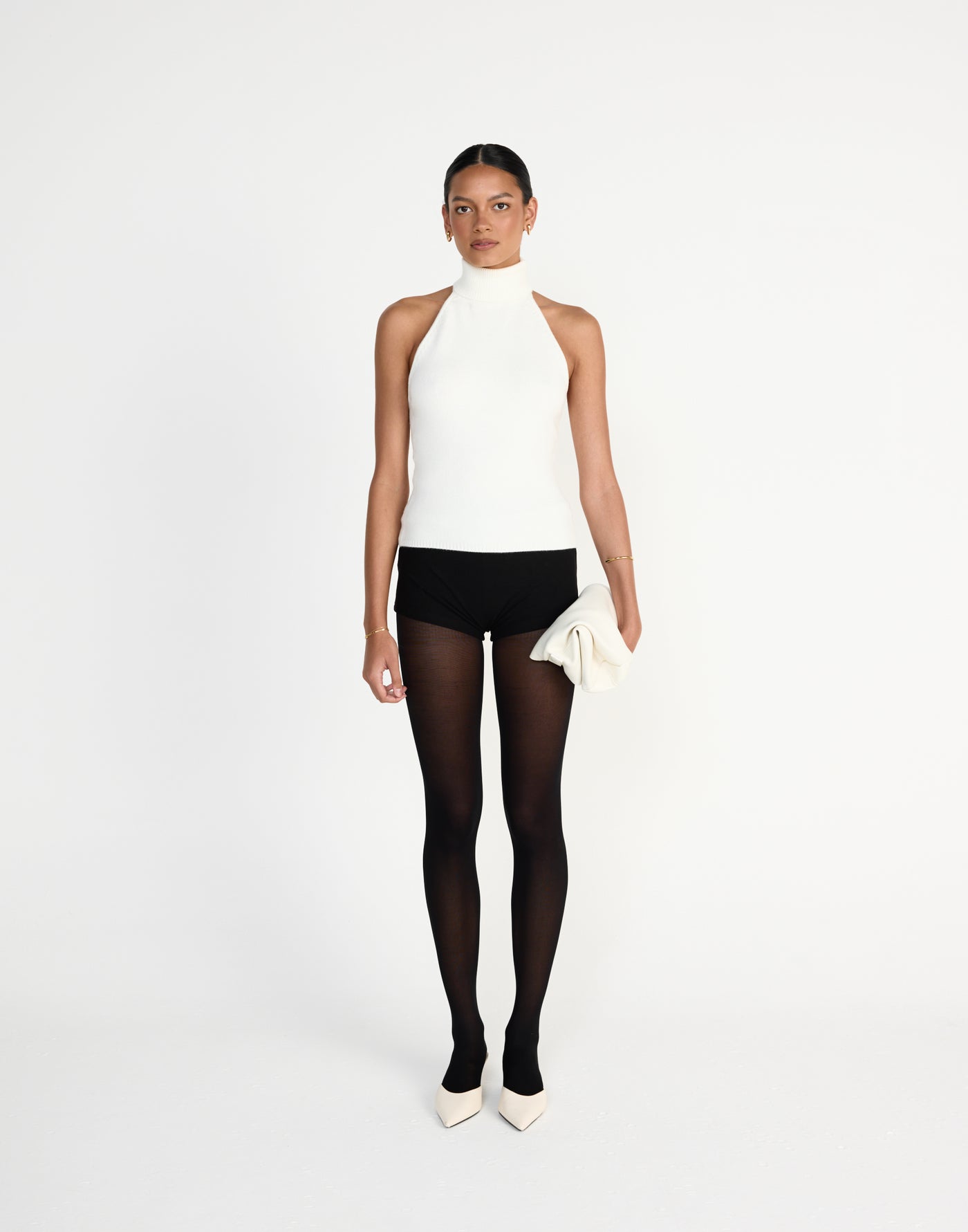 Ninette Top (Off White) - CHARCOAL EXCLUSIVE - High neck knit fabrication top with low back - Women's Top - Charcoal Clothing