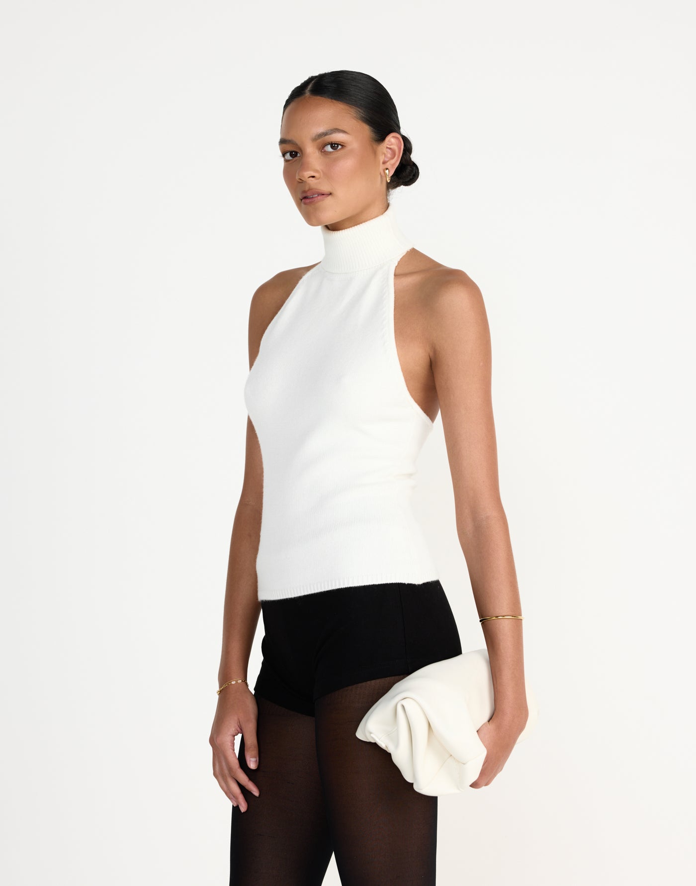 Ninette Top (Off White) - CHARCOAL EXCLUSIVE - High neck knit fabrication top with low back - Women's Top - Charcoal Clothing