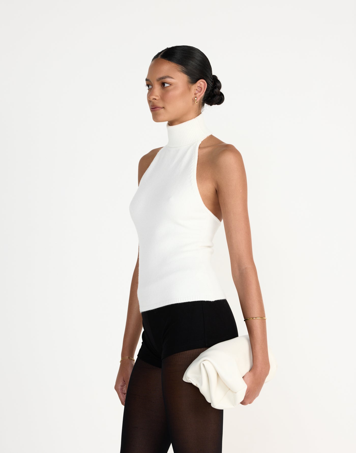 Ninette Top (Off White) - CHARCOAL EXCLUSIVE - High neck knit fabrication top with low back - Women's Top - Charcoal Clothing
