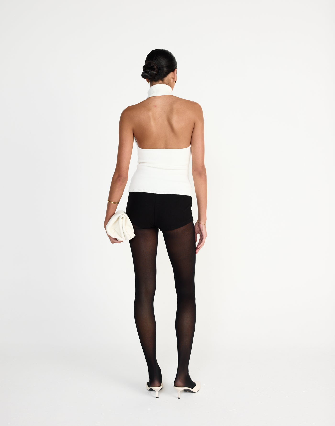 Ninette Top (Off White) - CHARCOAL EXCLUSIVE - High neck knit fabrication top with low back - Women's Top - Charcoal Clothing