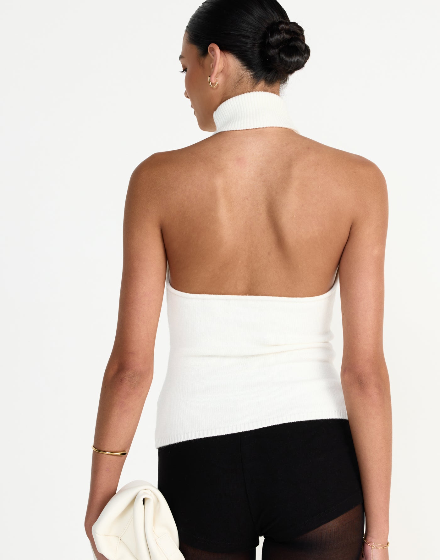 Ninette Top (Off White) - CHARCOAL EXCLUSIVE - High neck knit fabrication top with low back - Women's Top - Charcoal Clothing