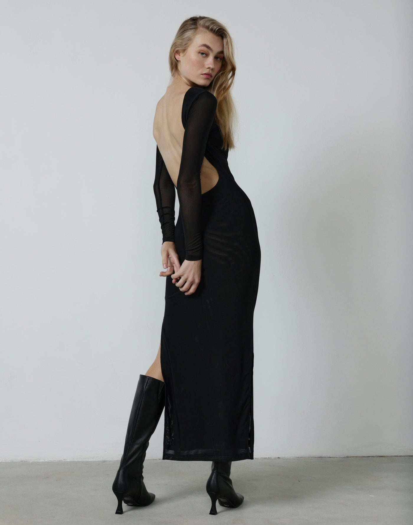 Luna Mesh Maxi Dress (Black) - Black Backless Mesh Maxi Dress - Women's Dress - Charcoal Clothing