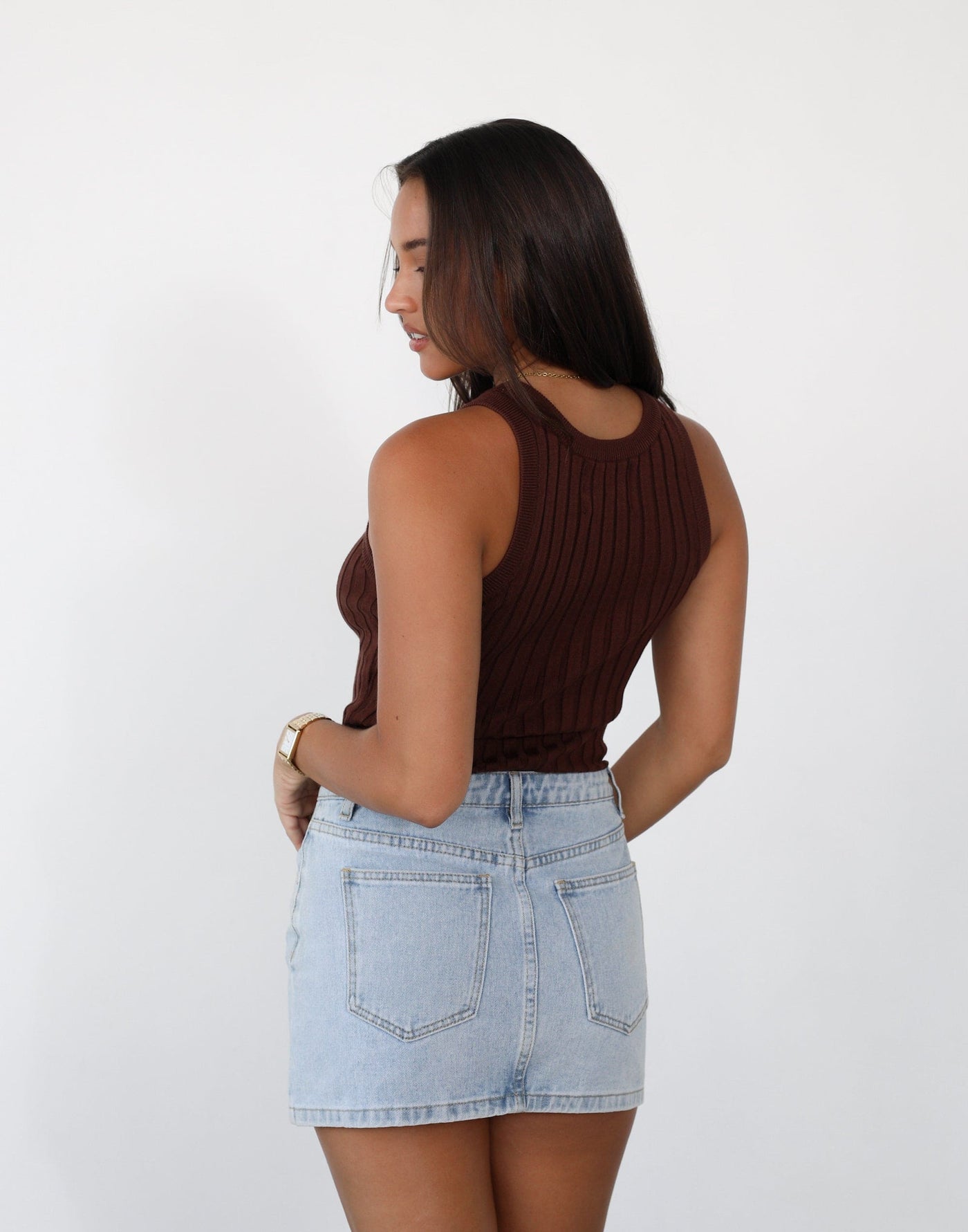 Mae Tank Top (Chocolate) - Ribbed Sleeveless Tank Top - Women's Top - Charcoal Clothing