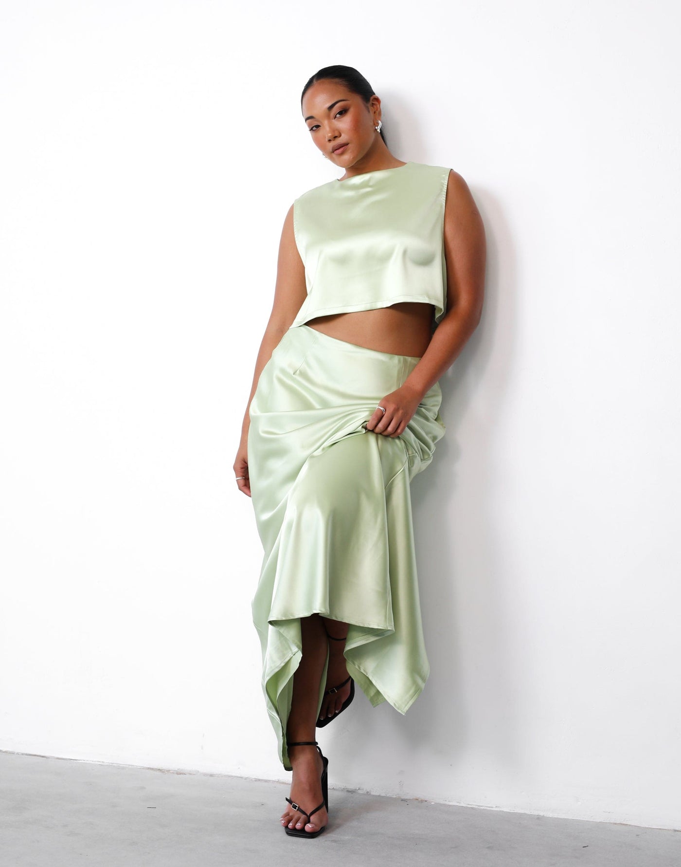 Sincerity Maxi Skirt (Margarita) | Charcoal Clothing Exclusive - Satin High Waisted Skirt - Women's Skirt - Charcoal Clothing