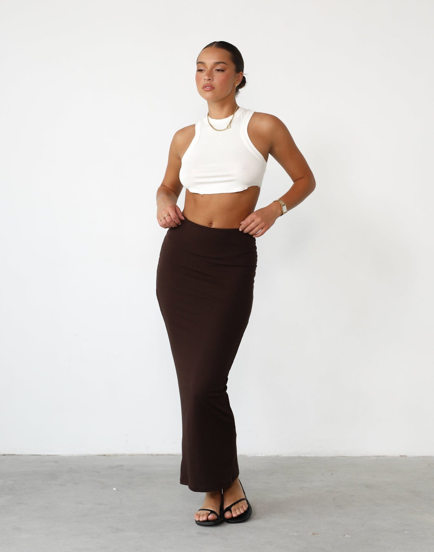 Broadway Maxi Skirt (Cocoa) - Brown High Waisted Maxi Skirt - Women's Skirt - Charcoal Clothing