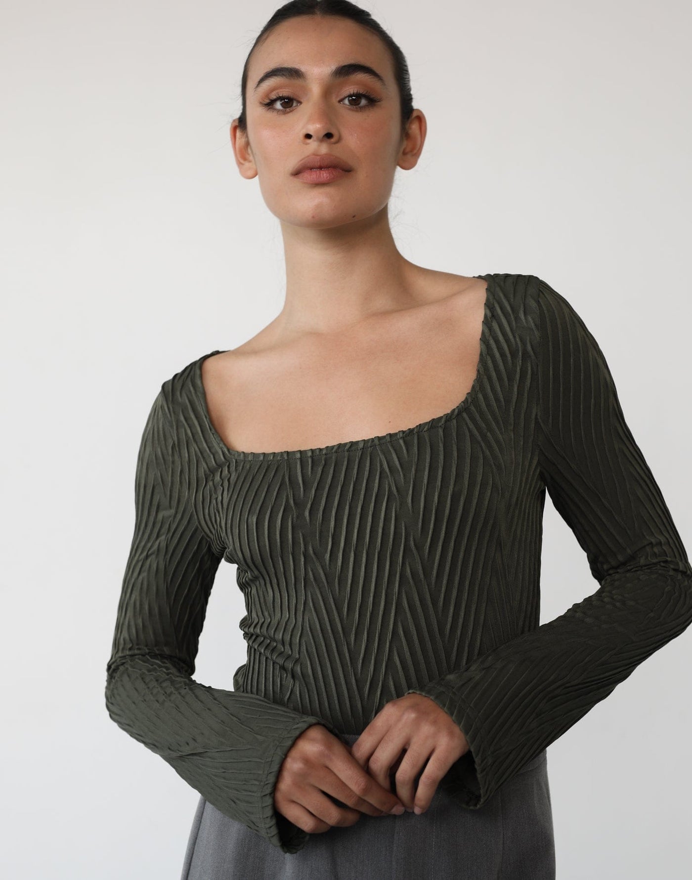 Khloe Long Sleeve Bodysuit (Green) - Green Long Sleeve Bodysuit - Women's Top - Charcoal Clothing