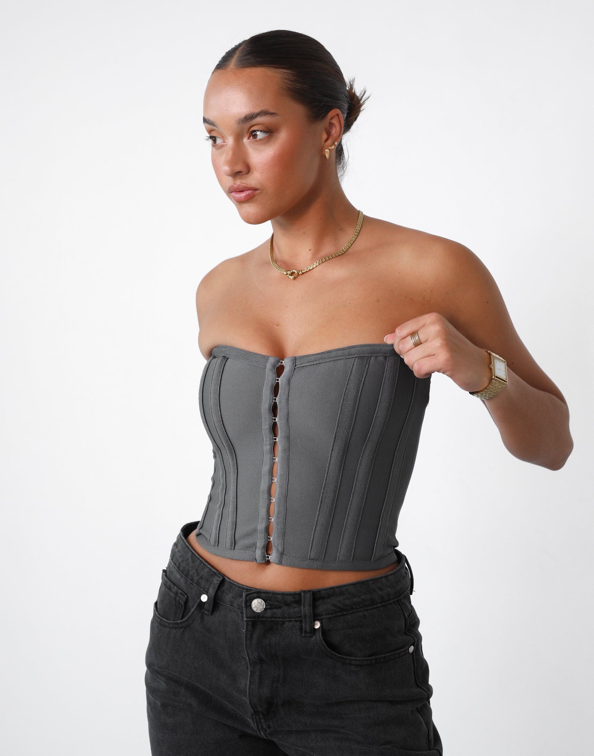 Passion Corset Top (Slate) - Cropped Fitted Corset Top – CHARCOAL