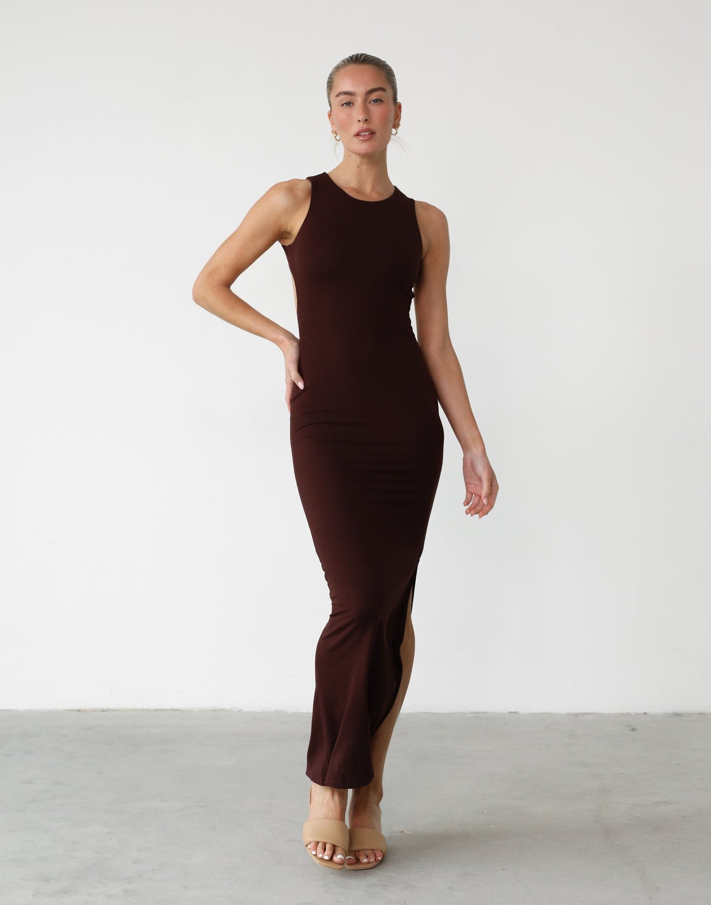 Forget It Maxi Dress (Cocoa) - Open Back Maxi Dress - Women's Dress - Charcoal Clothing