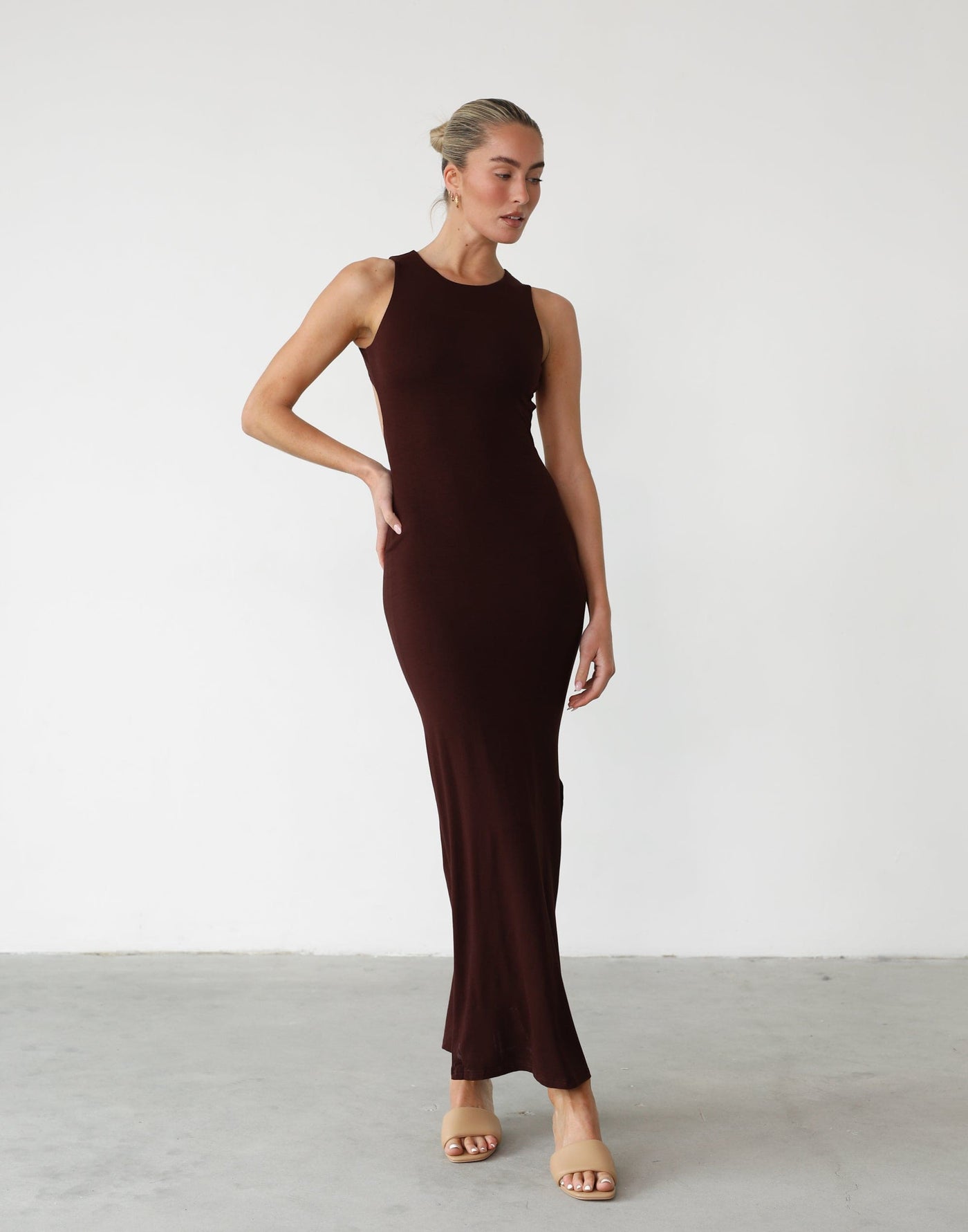 Forget It Maxi Dress (Cocoa) - Open Back Maxi Dress - Women's Dress - Charcoal Clothing