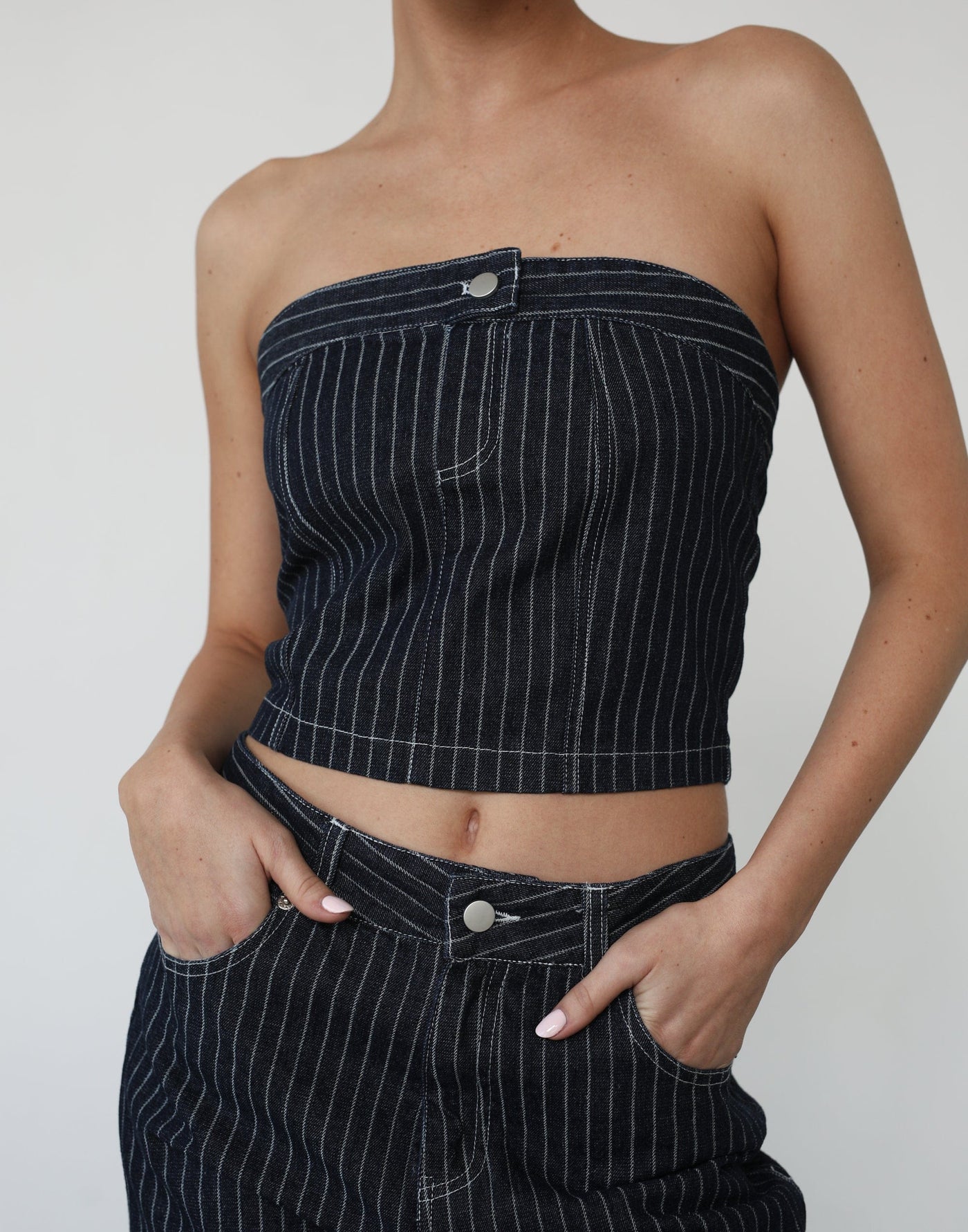 Pamela Corset Top (Mid Wash) - Mid Wash Denim Corset - Women's Tops - Charcoal Clothing