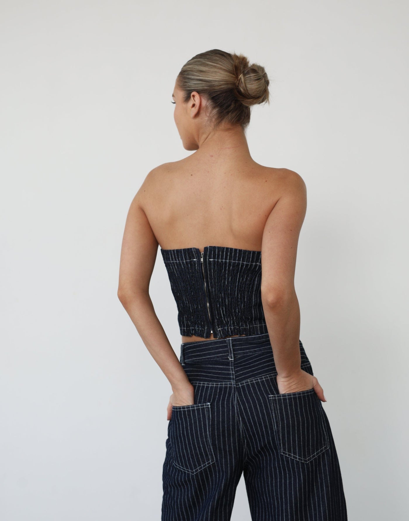 Pamela Corset Top (Mid Wash) - Mid Wash Denim Corset - Women's Tops - Charcoal Clothing