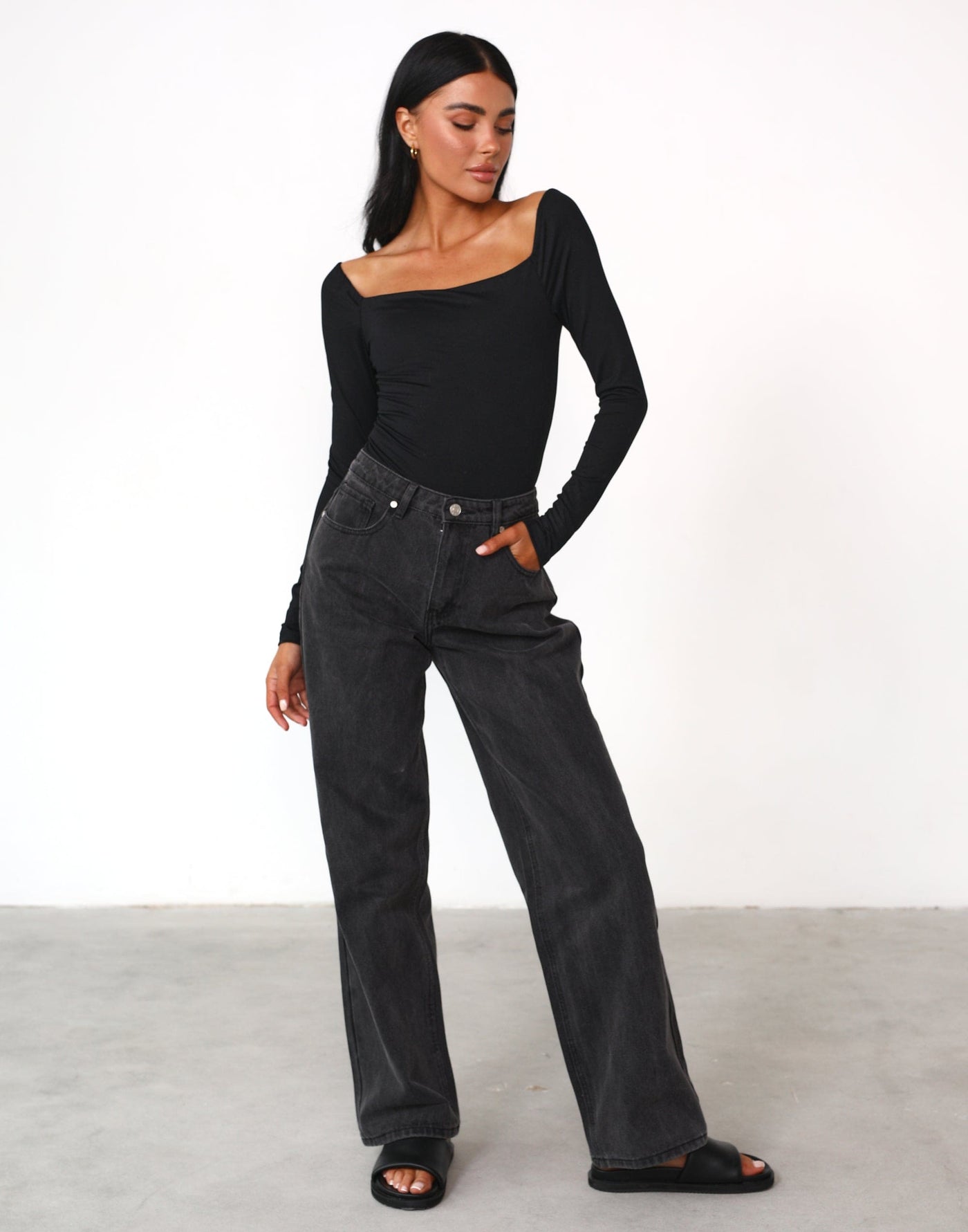 Monae Long Sleeve Bodysuit (Black) - Low Back Fitted Bodycon Bodysuit ...