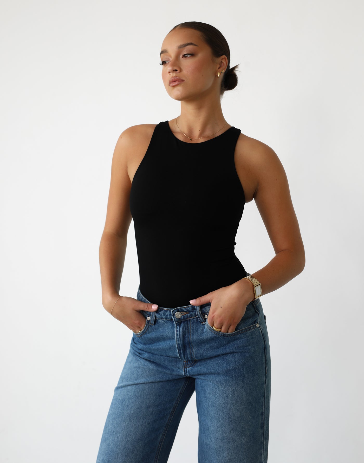 Vivid Bodysuit (Black) | Round Neckline Bodysuit – CHARCOAL