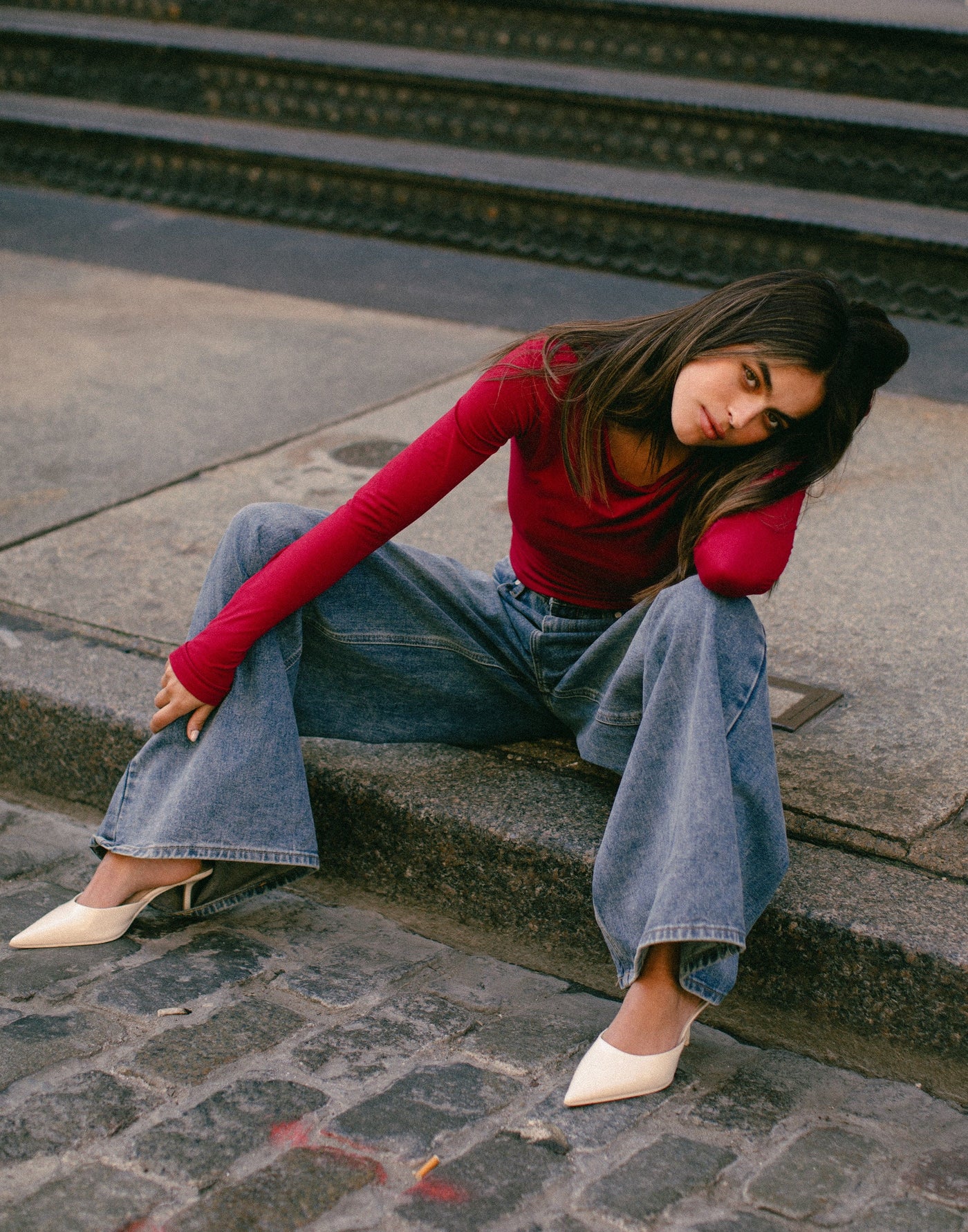 Lucian Long Sleeve Top (Cherry) | CHARCOAL Exclusive - Jersey Wide Neck Bodycon Top - Women's Top - Charcoal Clothing