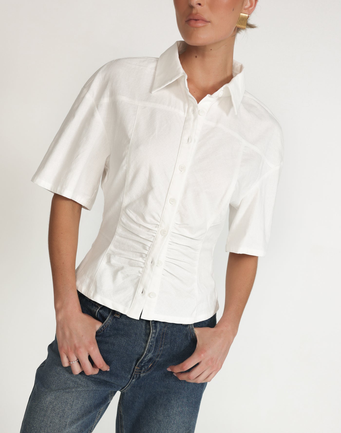 Etta Linen Top (White) | CHARCOAL Exclusive - - Women's Top - Charcoal Clothing