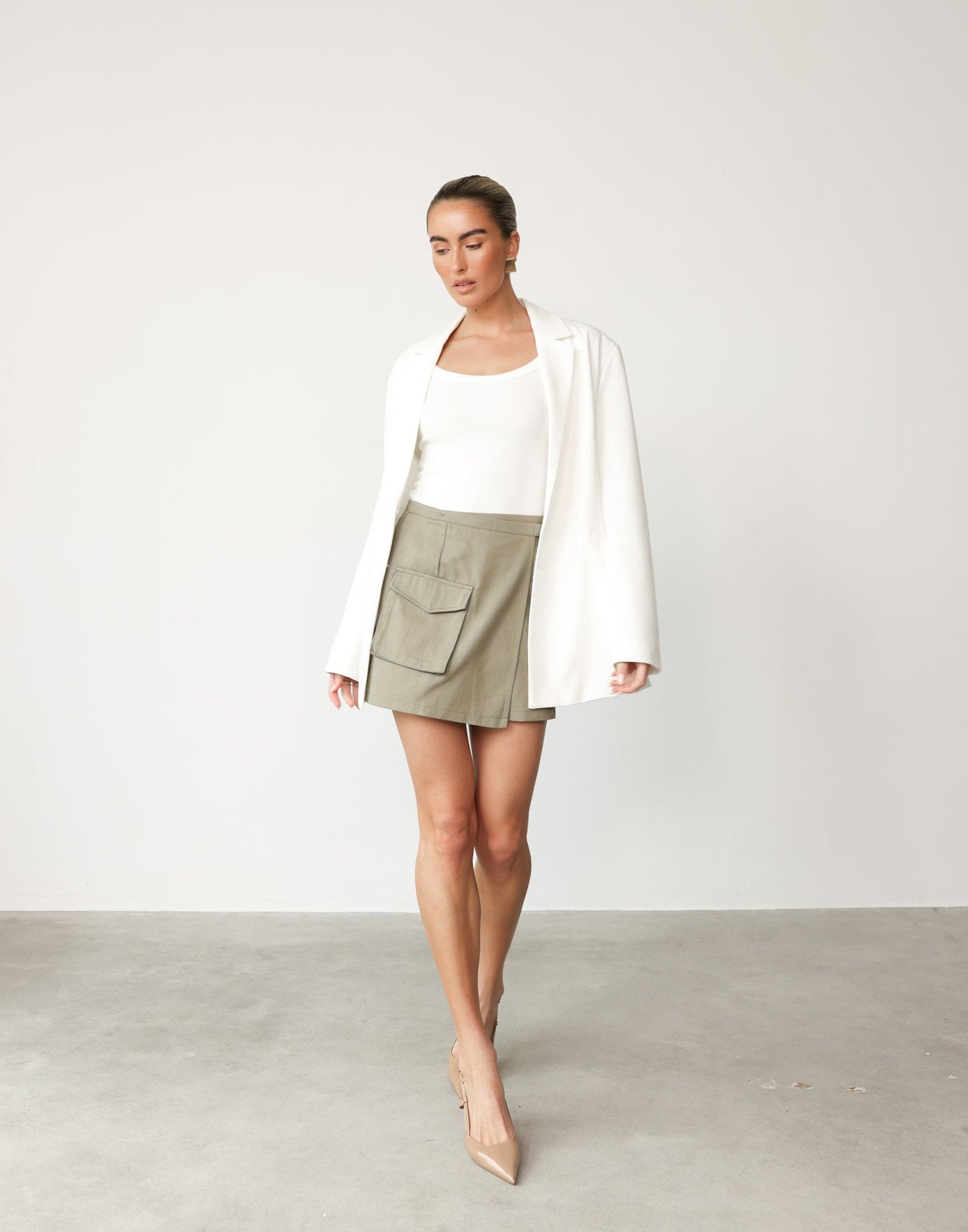 Scottie Mini Skirt (Khaki) - Cargo Wrap Khaki Mini Skirt - Women's Skirt - Charcoal Clothing