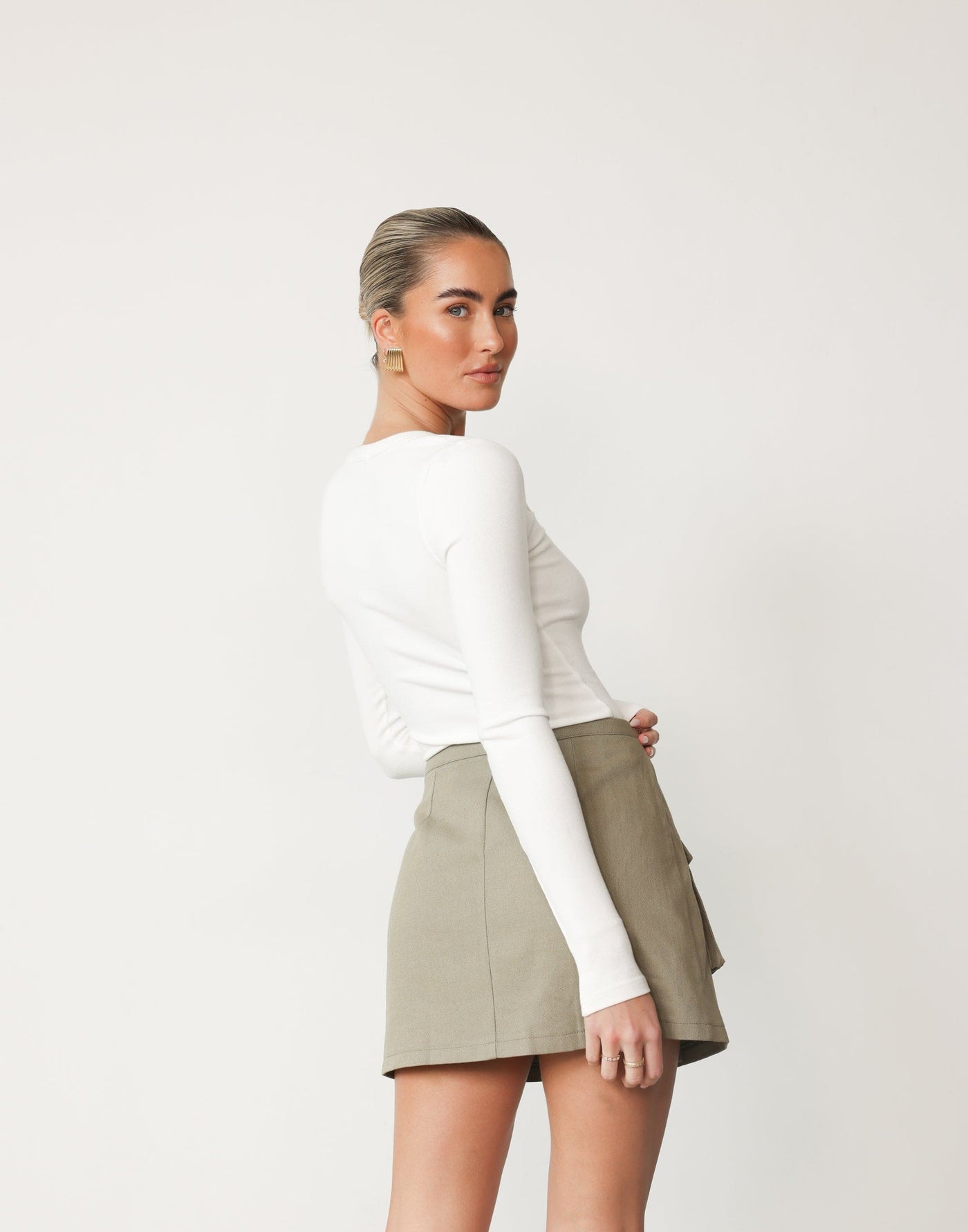 Scottie Mini Skirt (Khaki) - Cargo Wrap Khaki Mini Skirt - Women's Skirt - Charcoal Clothing