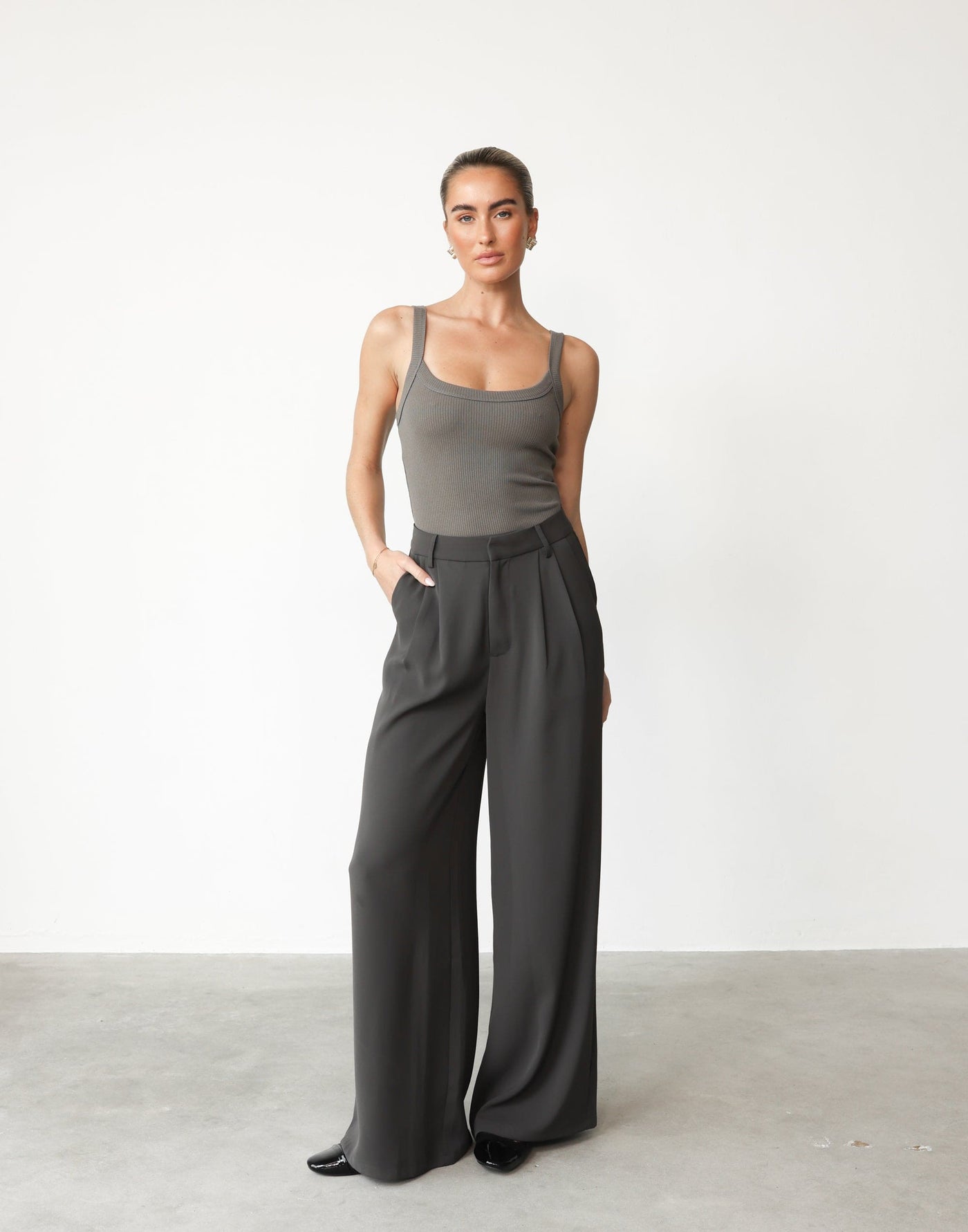 Chicago Pants (Slate) | CHARCOAL Exclusive - High Waisted Wide Leg Business Pants - Women's Pants - Charcoal Clothing