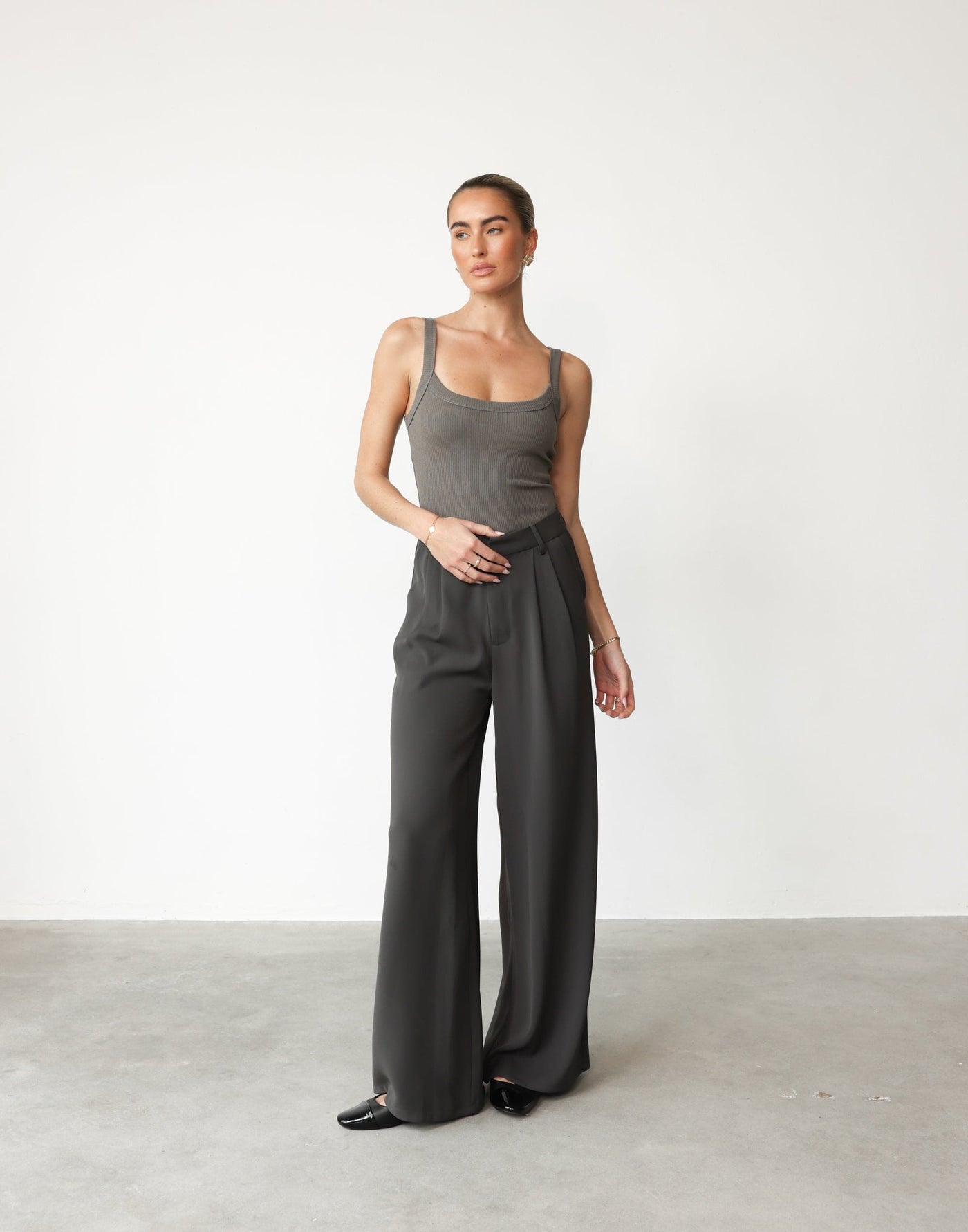 Chicago Pants (Slate) | CHARCOAL Exclusive - High Waisted Wide Leg Business Pants - Women's Pants - Charcoal Clothing