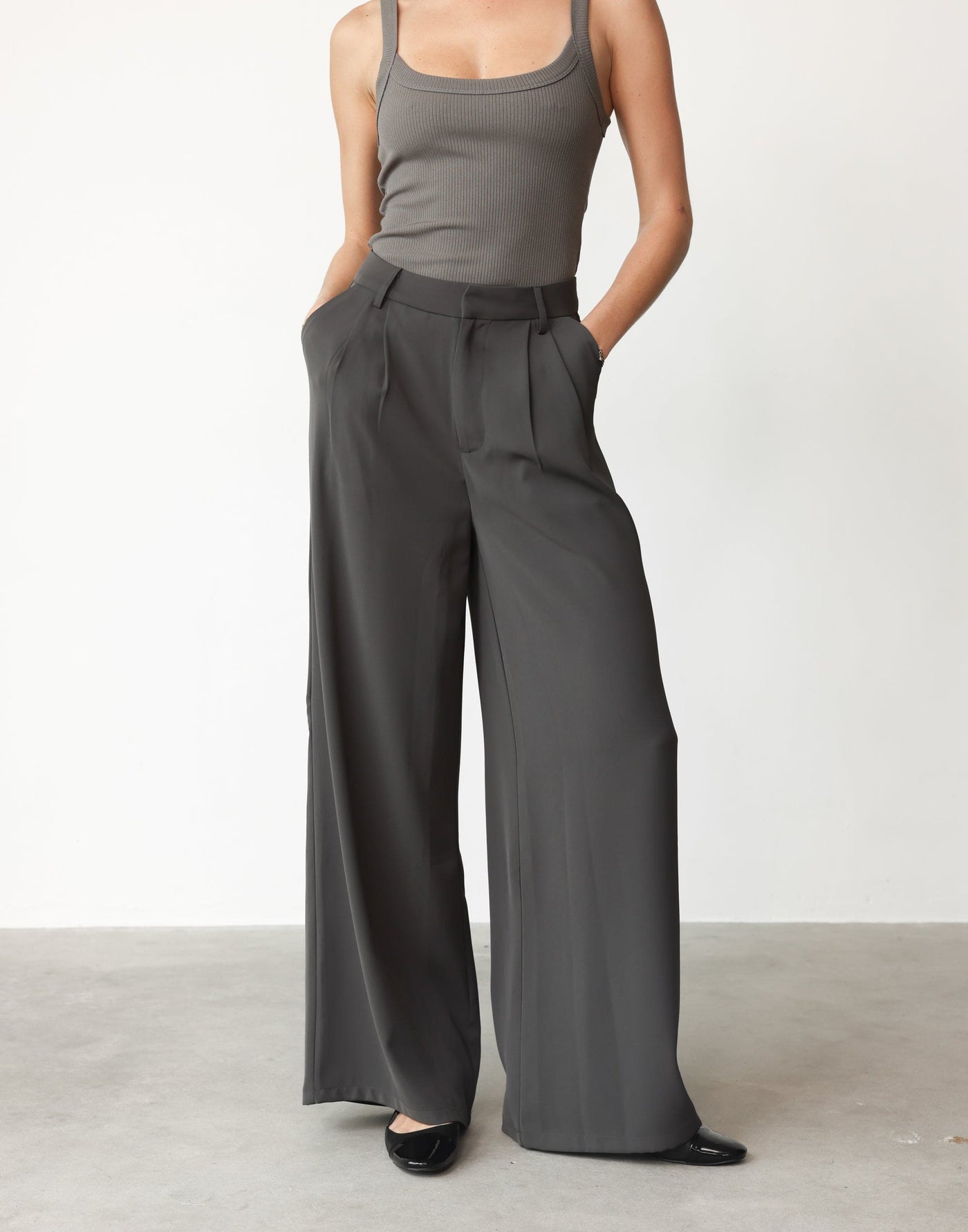 Chicago Pants (Slate) | CHARCOAL Exclusive - High Waisted Wide Leg Business Pants - Women's Pants - Charcoal Clothing