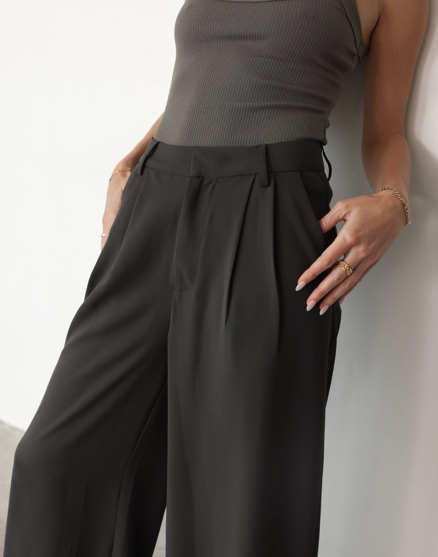 Chicago Pants (Slate) | CHARCOAL Exclusive - High Waisted Wide Leg Business Pants - Women's Pants - Charcoal Clothing