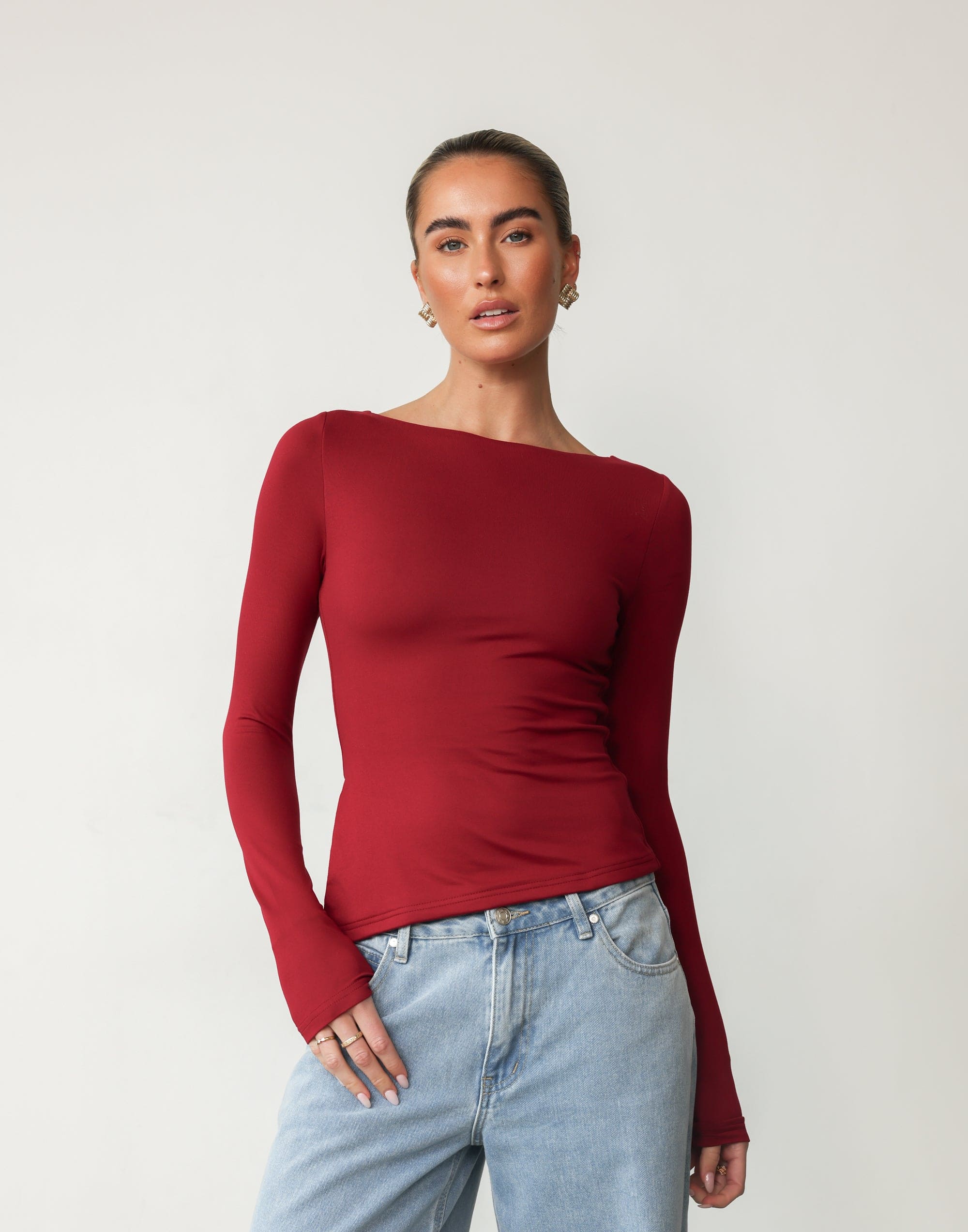 Amanda Long Sleeve Top (Cherry) | CHARCOAL Exclusive - Asymmetrical ...