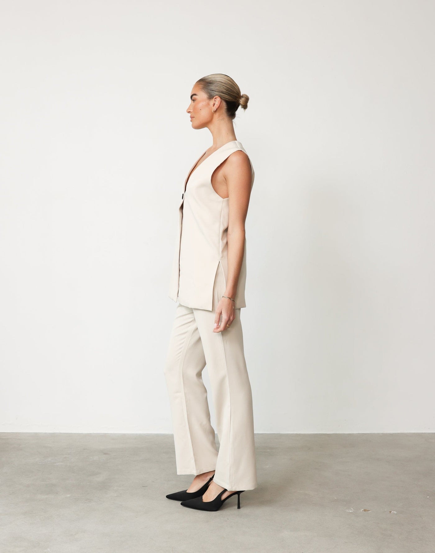 Montemayor Pants (Beige) - High Waisted Slightly Flared Dress Pants - Women's Bottoms - Charcoal Clothing