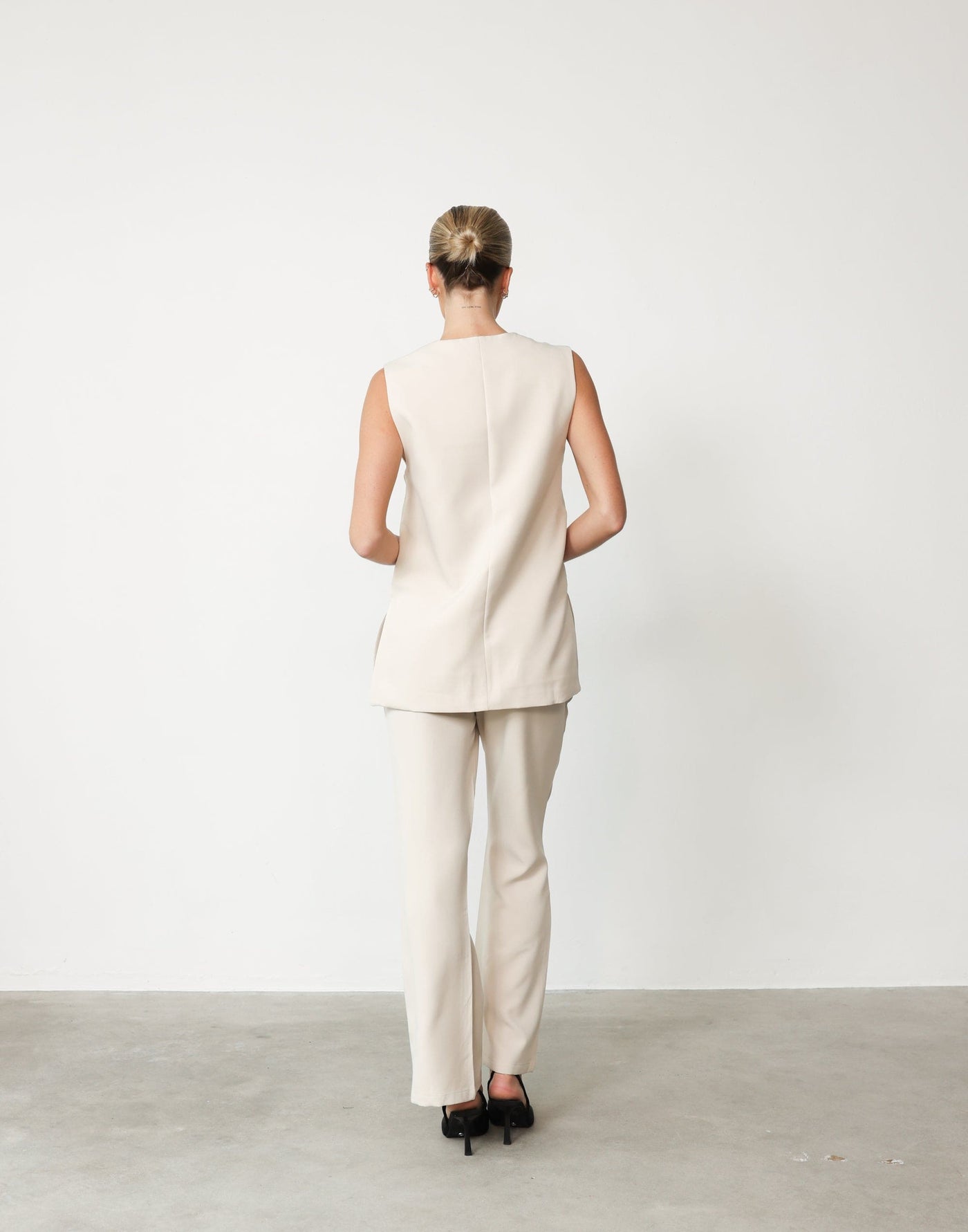 Montemayor Pants (Beige) - High Waisted Slightly Flared Dress Pants - Women's Bottoms - Charcoal Clothing