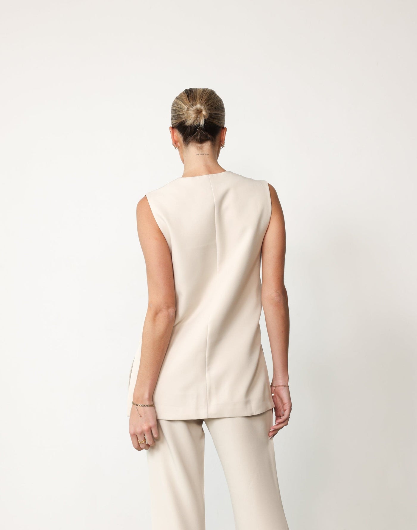 Montemayor Top (Beige) - V-Neck Vest Style Longline Top - Women's Top - Charcoal Clothing