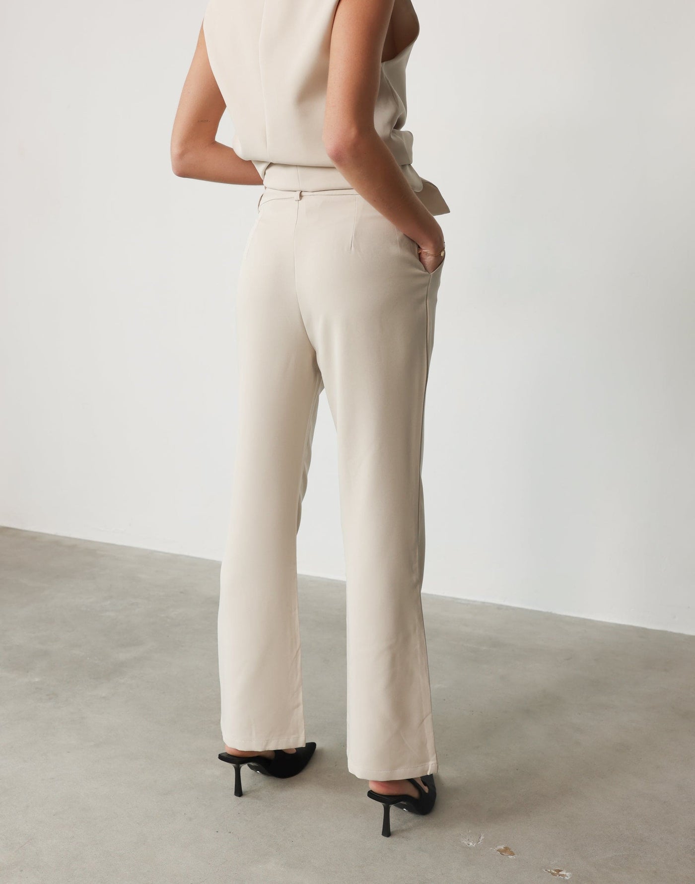 Montemayor Pants (Beige) - High Waisted Slightly Flared Dress Pants - Women's Bottoms - Charcoal Clothing