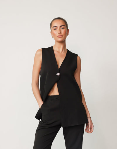 Montemayor Top (Black) - V-Neck Vest Style Longline Top - Women's Top - Charcoal Clothing