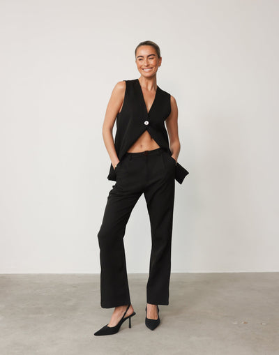 Montemayor Pants (Black) - High Waisted Slightly Flared Dress Pants - Women's Bottoms - Charcoal Clothing