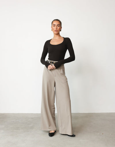 Ramona Pants (Ash) | CHARCOAL Exclusive - High Waisted Wide Leg Double Belt Loop Detail Pant - Women's Pants - Charcoal Clothing