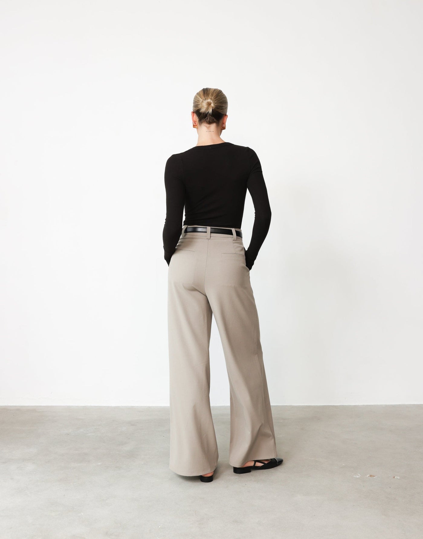 Ramona Pants (Ash) | CHARCOAL Exclusive - High Waisted Wide Leg Double Belt Loop Detail Pant - Women's Pants - Charcoal Clothing