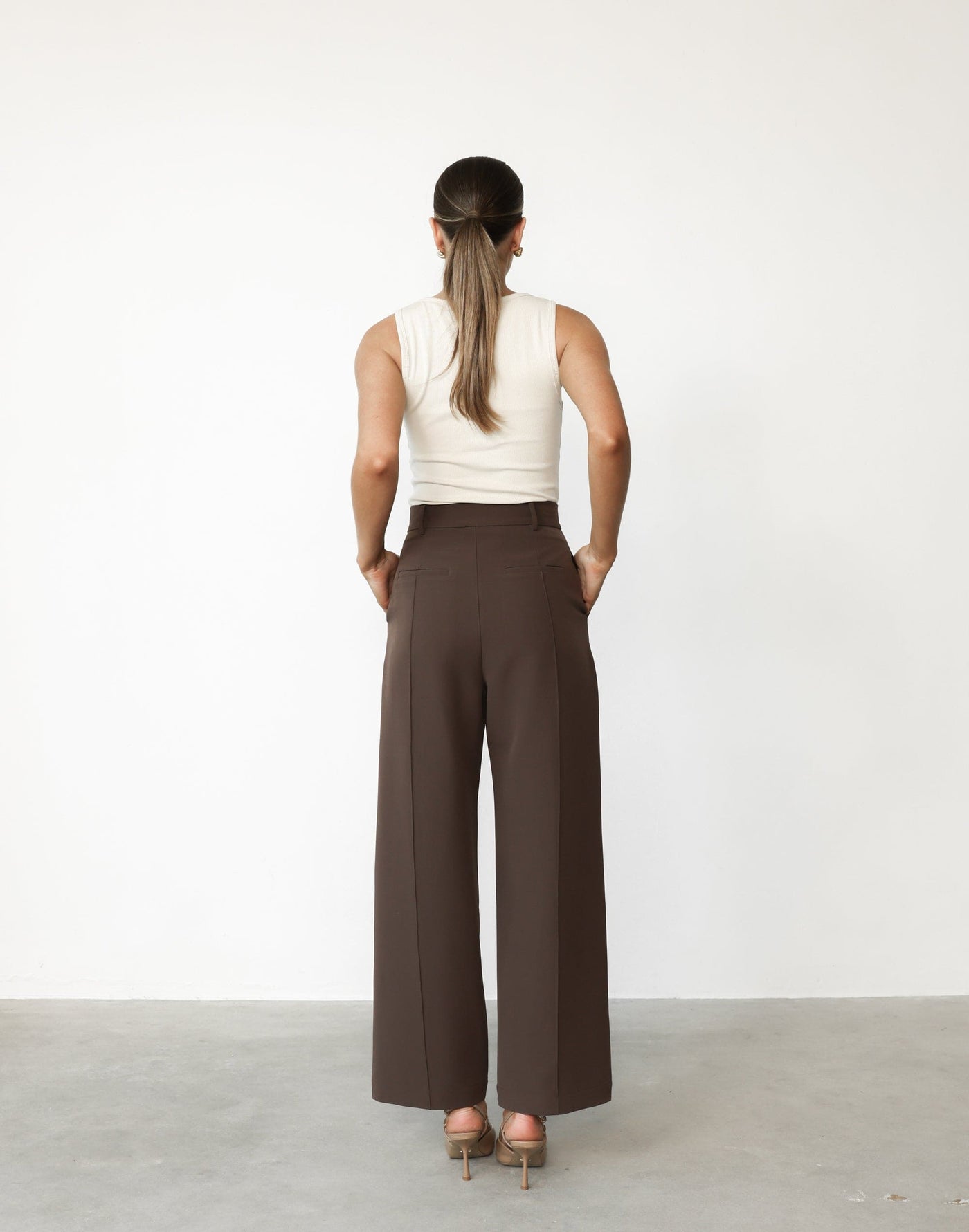 Colden Pants (Chocolate) - Petite | CHARCOAL Exclusive - High Waisted Pleated Detail Pant - Women's Pants - Charcoal Clothing