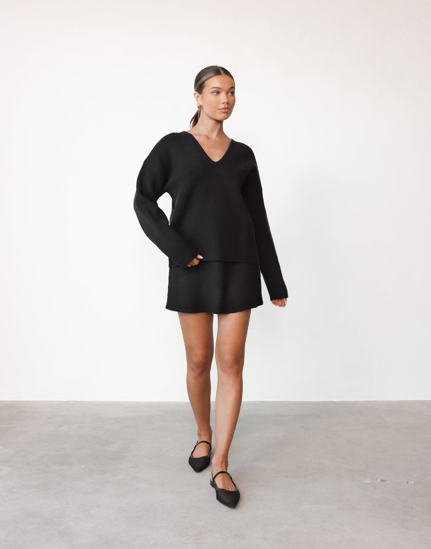 Vergara Jumper (Black) - V-Neckline Knit Oversized Jumper - Women's Top - Charcoal Clothing