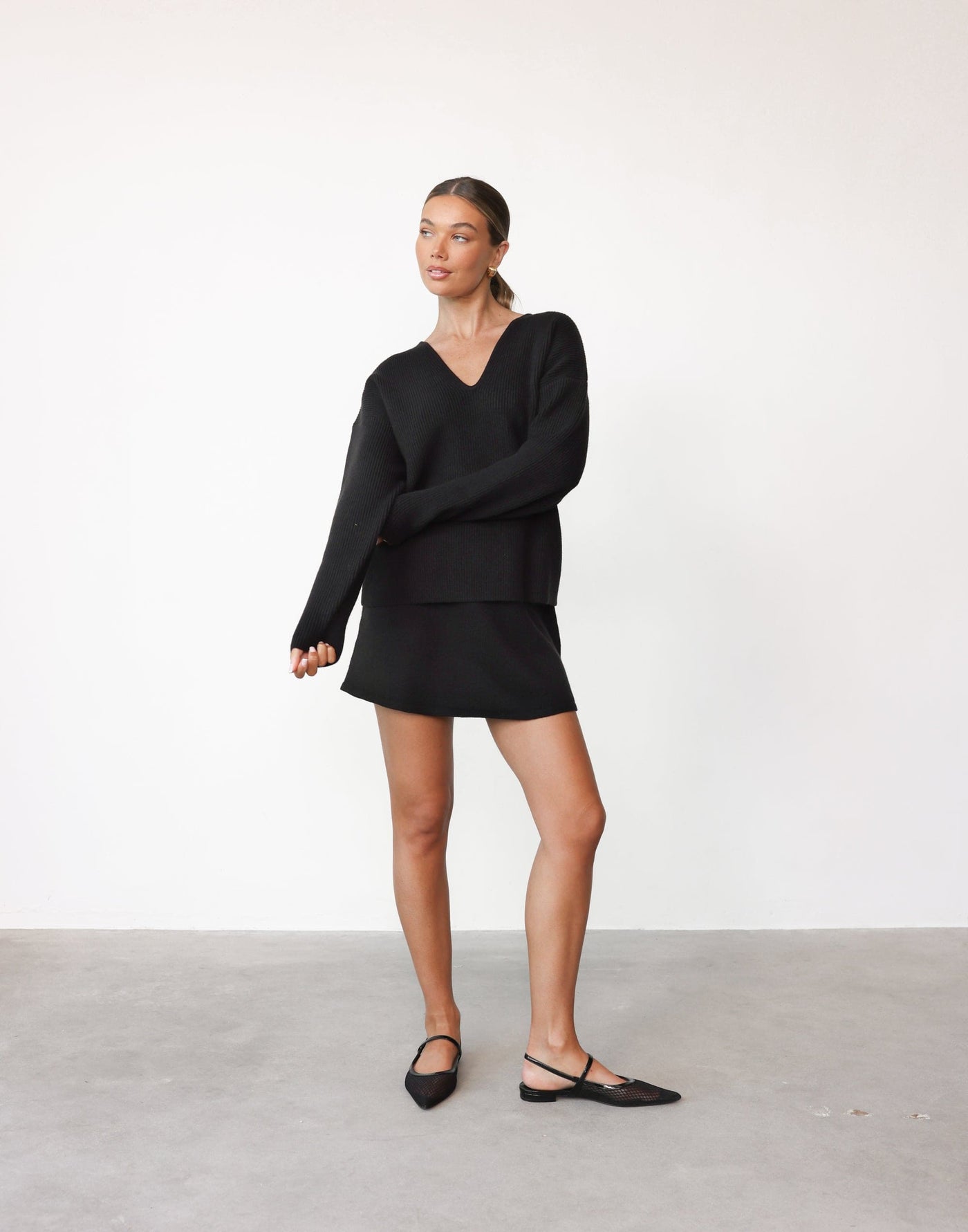 Vergara Jumper (Black) - V-Neckline Knit Oversized Jumper - Women's Top - Charcoal Clothing