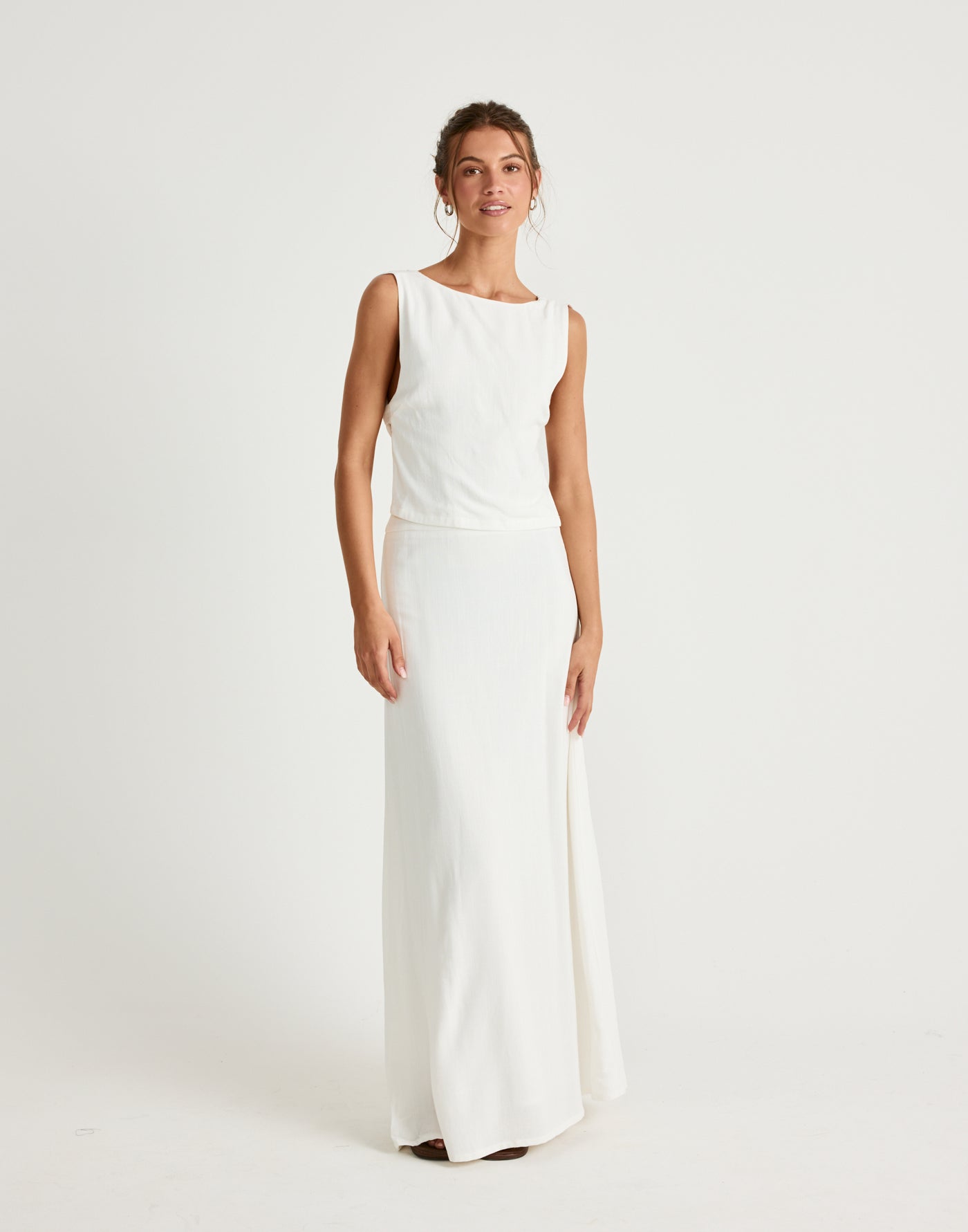 Aleah Maxi Skirt (White) | CHARCOAL Exclusive - White Linen High Waisted Maxi Skirt - Women's Skirt - Charcoal Clothing