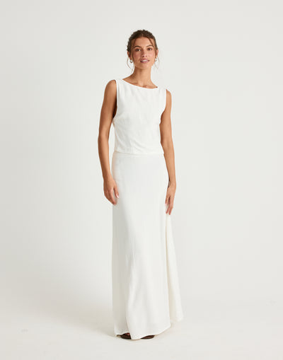 Aleah Maxi Skirt (White) | CHARCOAL Exclusive - White Linen High Waisted Maxi Skirt - Women's Skirt - Charcoal Clothing