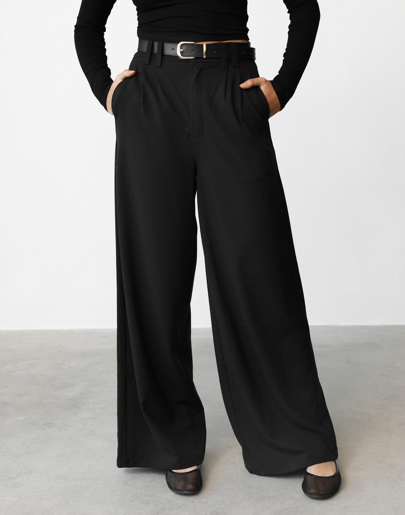 Ramona Pants (Black) | CHARCOAL Exclusive - High Rise Wide Leg Zipper and Button Closure - Women's Pants - Charcoal Clothing