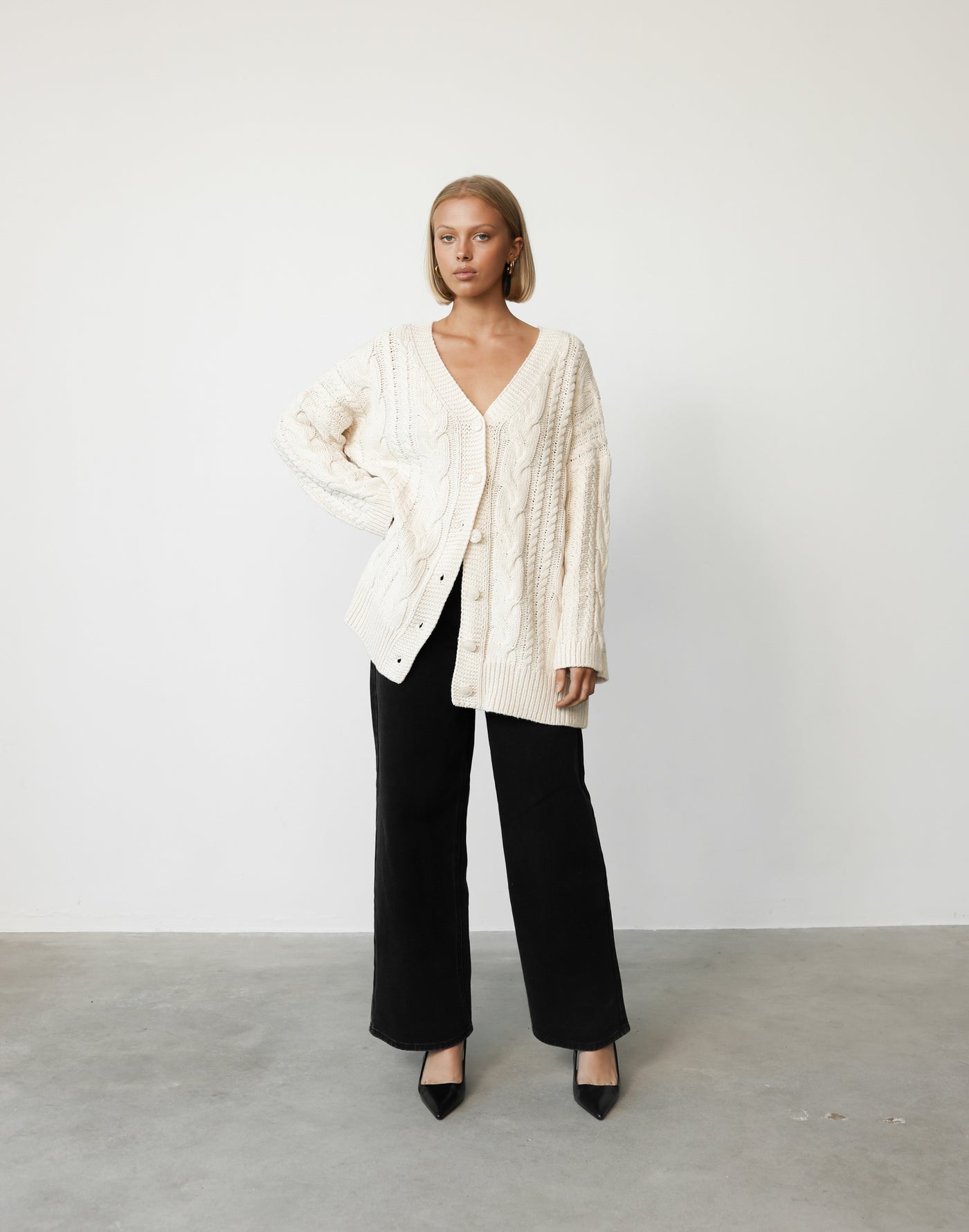 Ashleigh Cardigan (Beige) - Longline Button Closure Knit Caridgan - Women's Outerwear - Charcoal Clothing