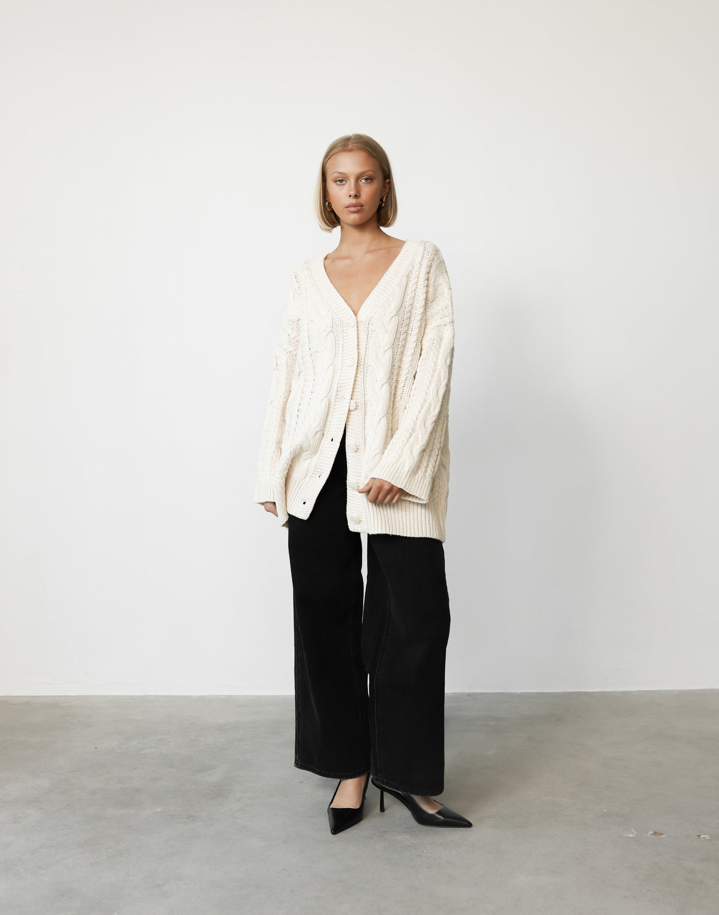 Ashleigh Cardigan (Beige) - Longline Button Closure Knit Caridgan - Women's Outerwear - Charcoal Clothing