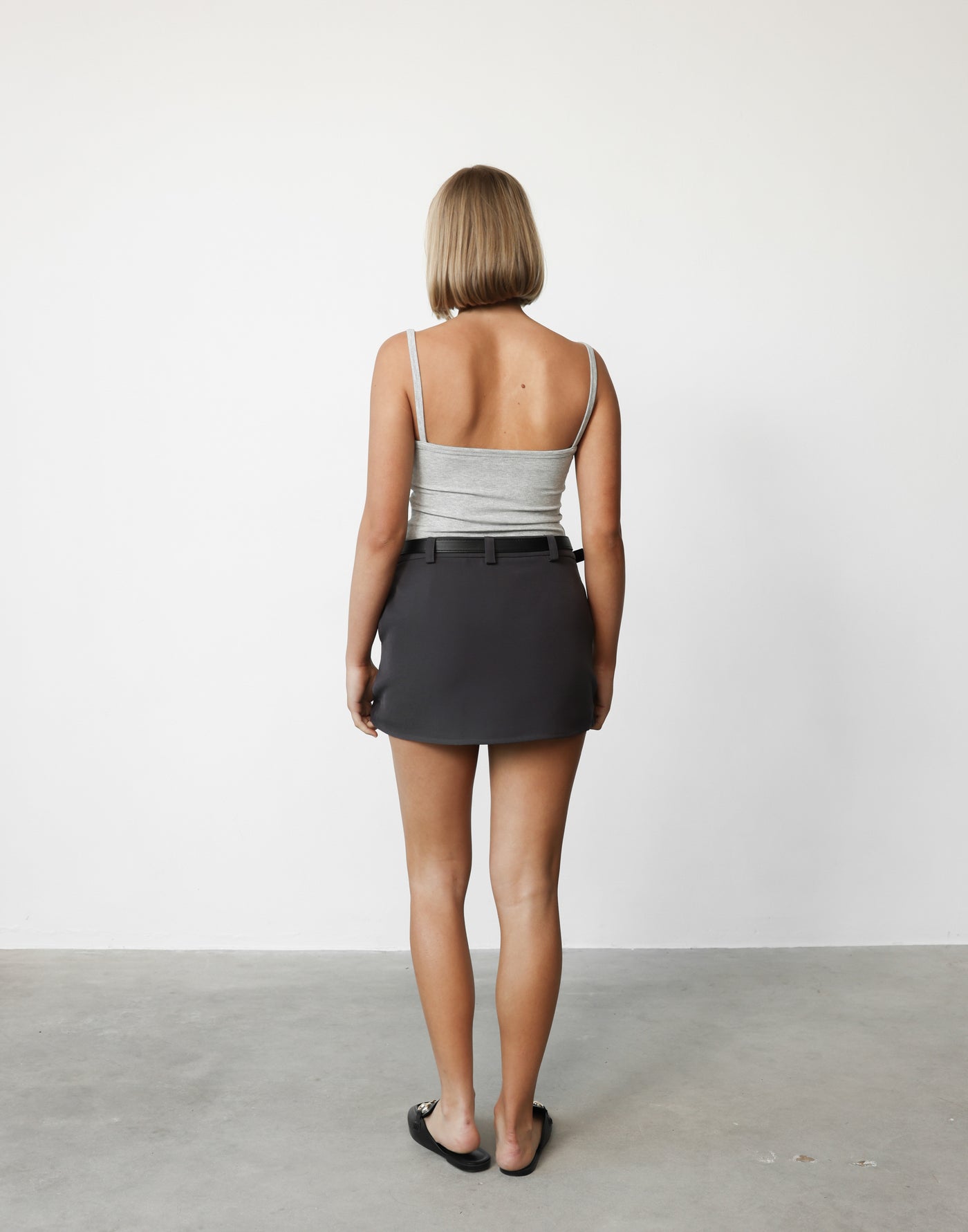 Alina Skort (Slate) | CHARCOAL Exclusive - Mid to High Rise Pocketed Skort - Women's Skort - Charcoal Clothing