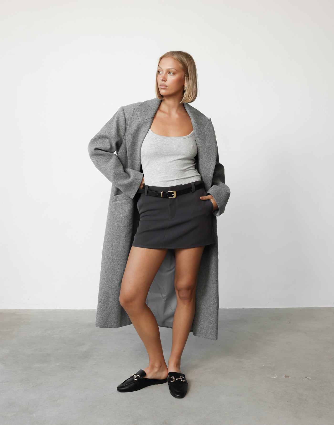 Alina Skort (Slate) | CHARCOAL Exclusive - Mid to High Rise Pocketed Skort - Women's Skort - Charcoal Clothing