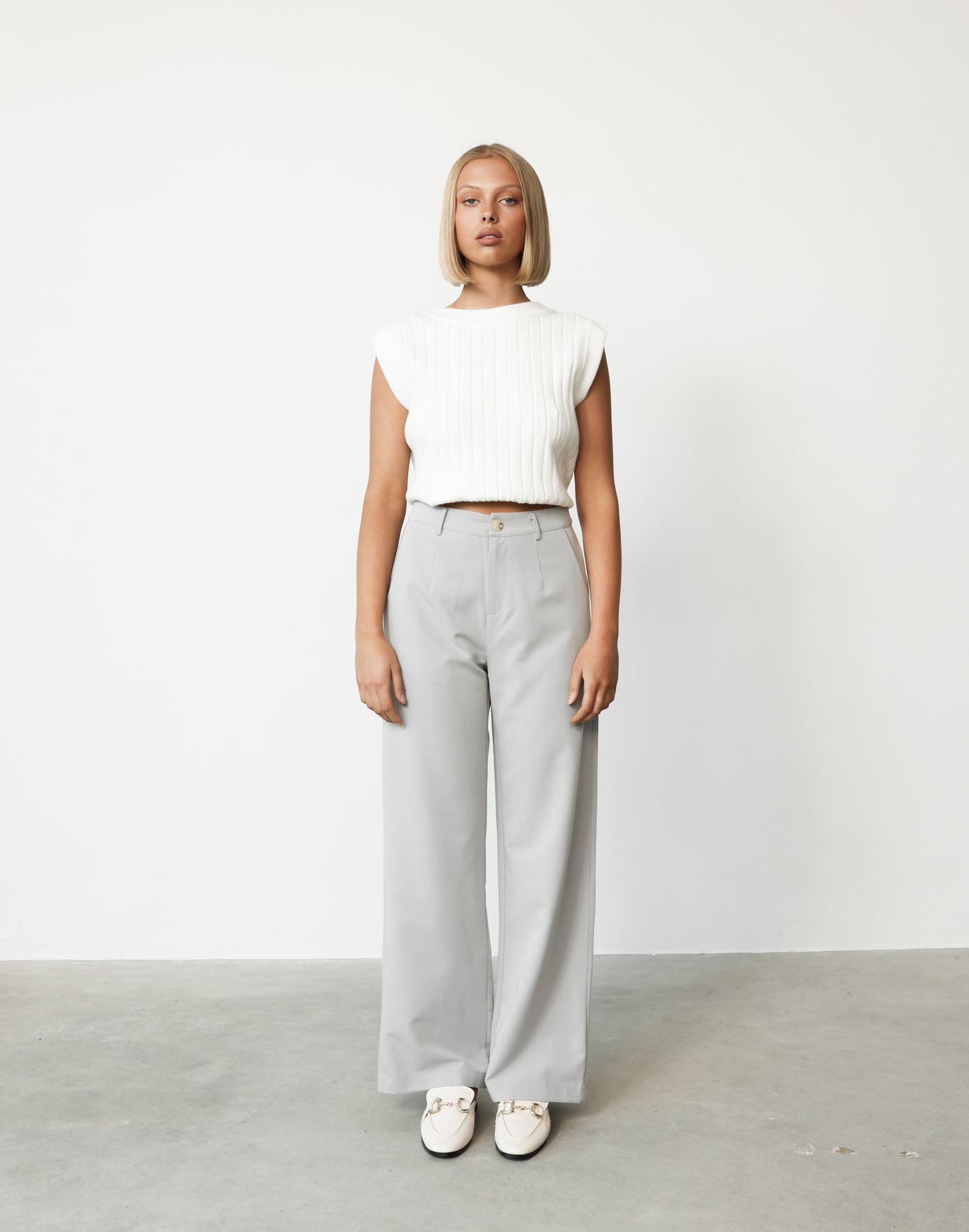 Anda Pants (Grey) - High Waisted Straight Leg Pants - Women's Pants - Charcoal Clothing