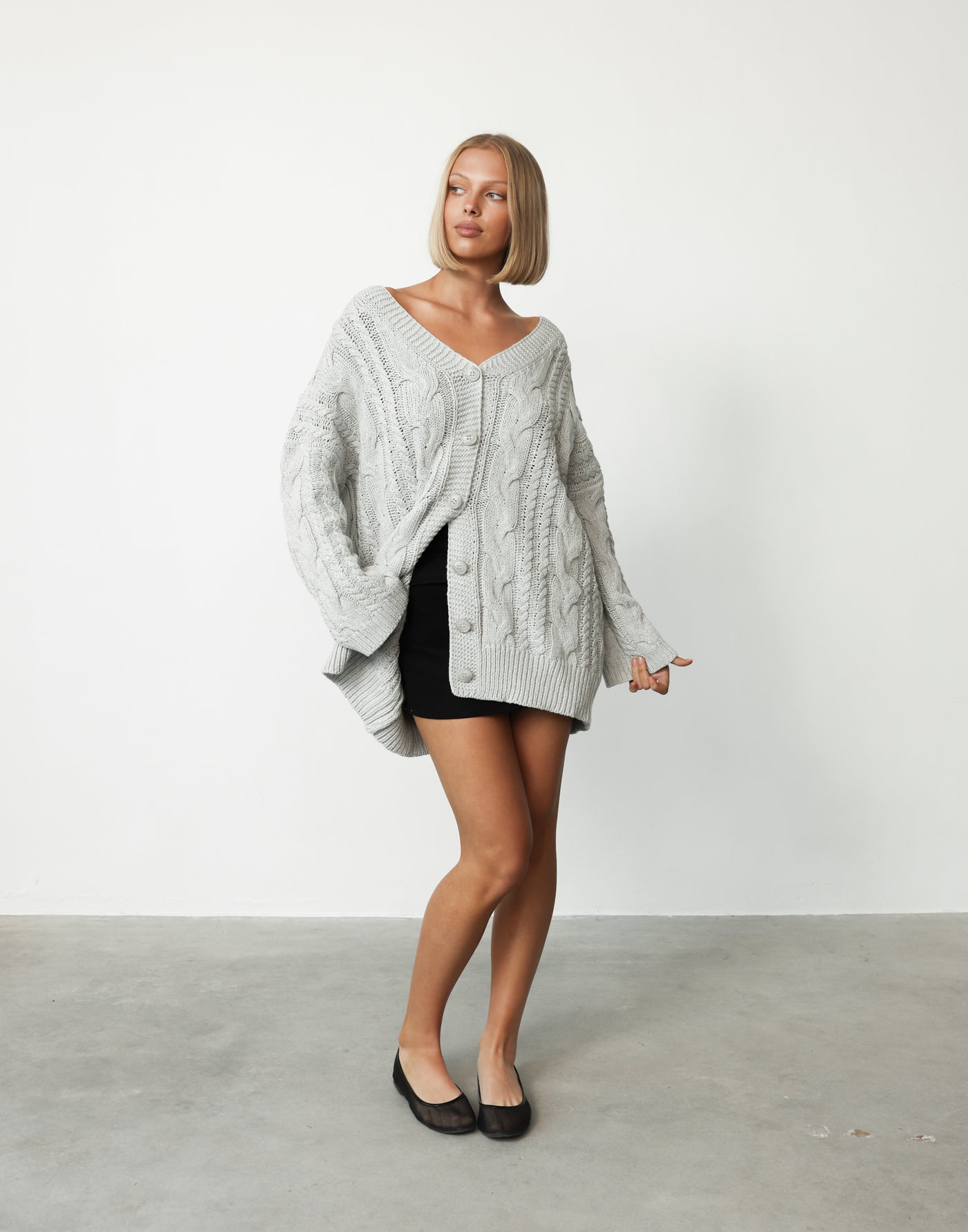 Ashleigh Cardigan (Grey) - Longline Button Closure Knit Caridgan - Women's Outerwear - Charcoal Clothing