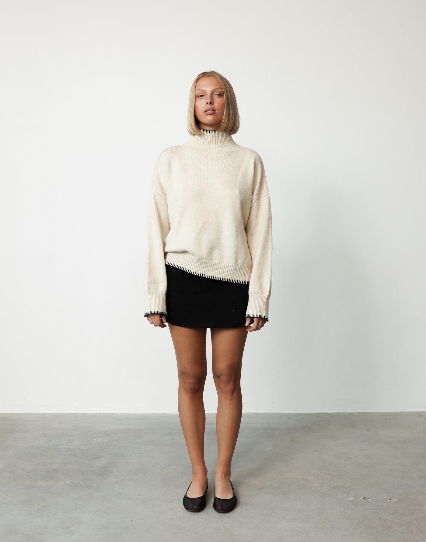 Holly Jumper (Beige) - High Neck Relaxed Fit Oversized Jumper - Women's Top - Charcoal Clothing