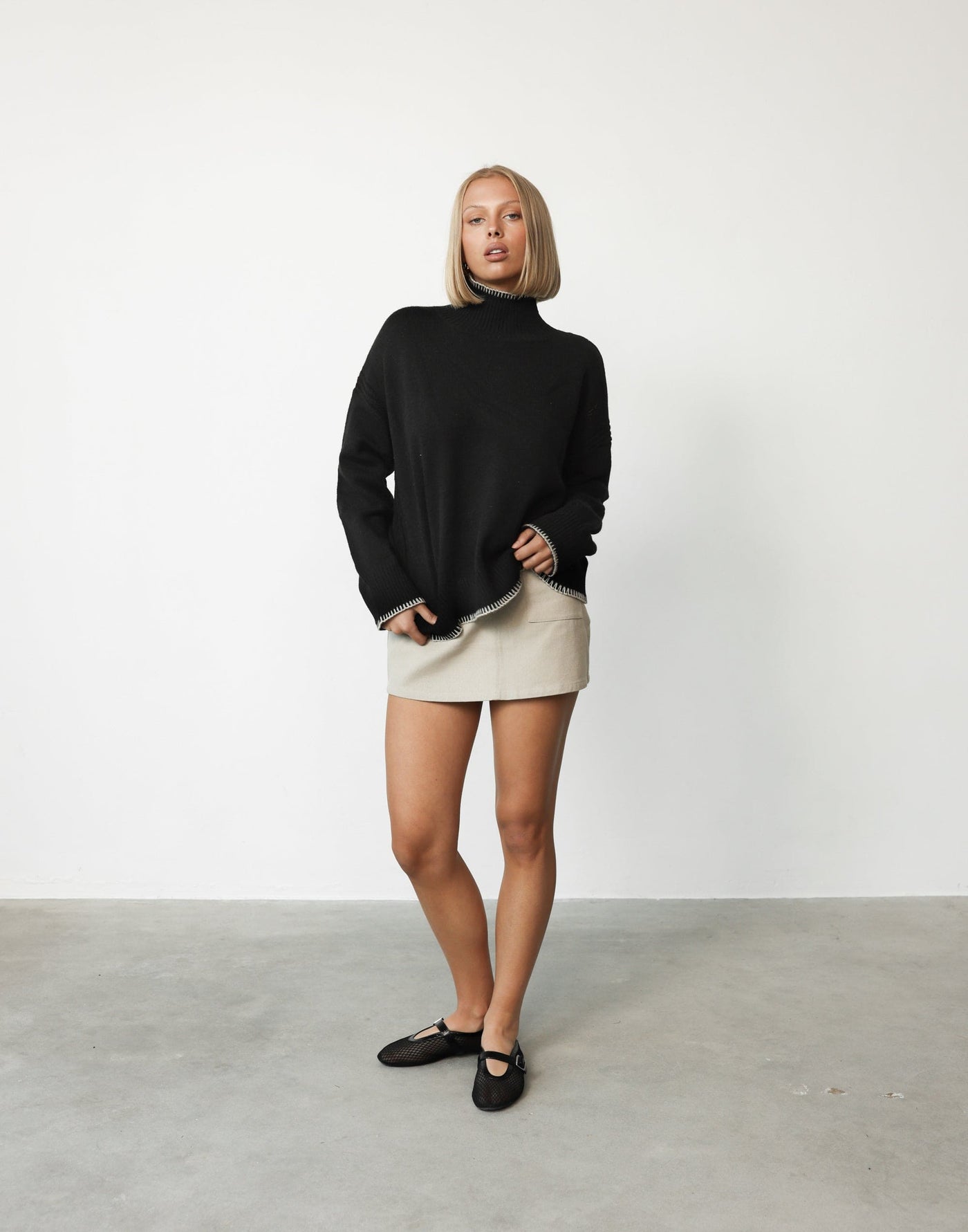 Holly Jumper (Black) - High Neck Relaxed Fit Oversized Jumper - Women's Top - Charcoal Clothing