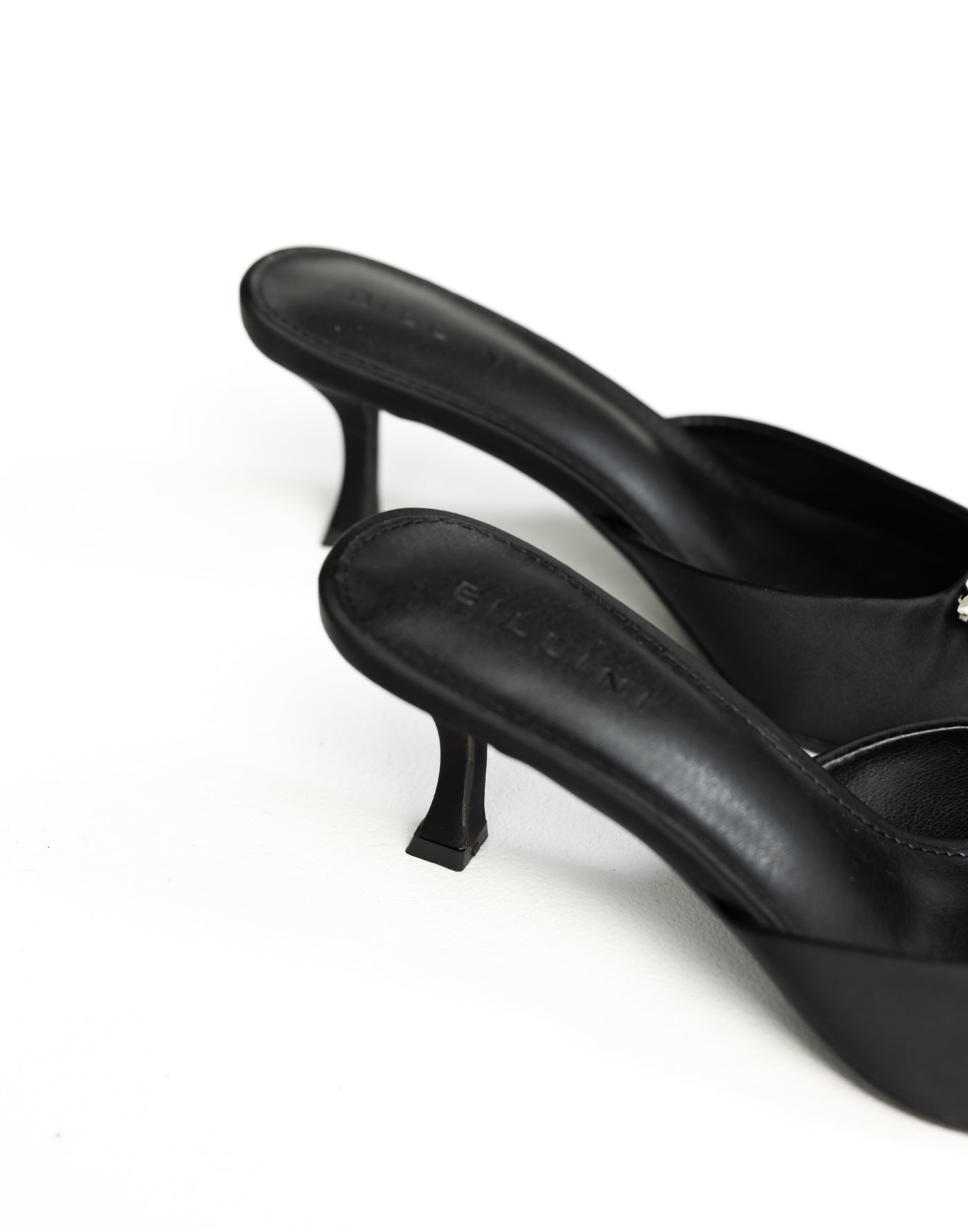 Promise Heels (Black Satin) - By Billini - Low Pointed Mule - Women's Shoes - Charcoal Clothing